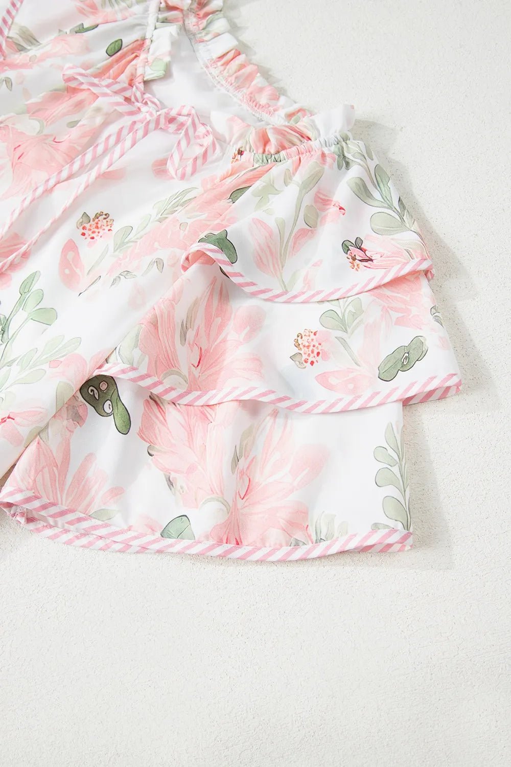 Floral Contrast Edge Layered Short Sleeve Mini Dress - Lookzlike
