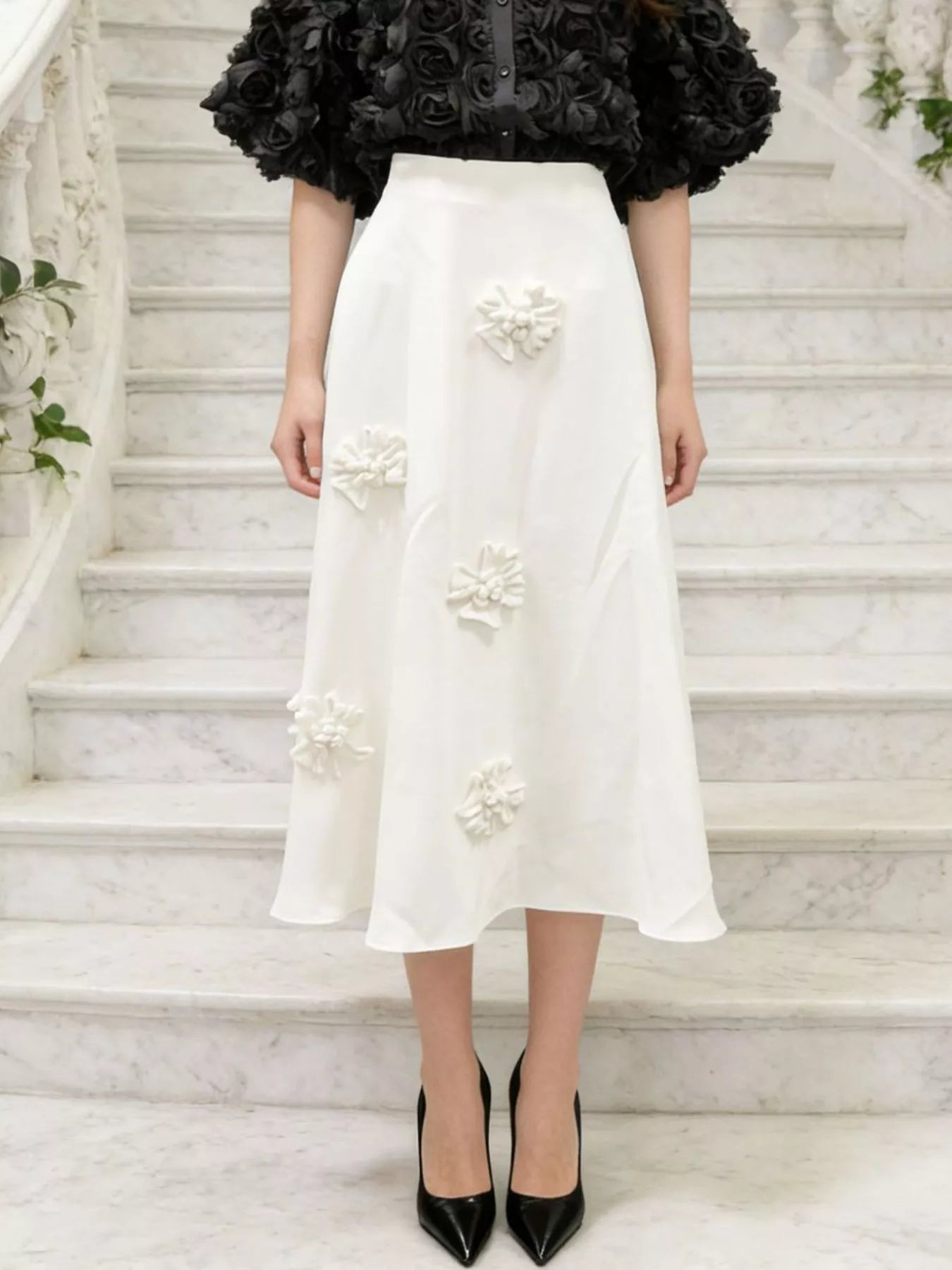 Floral Embellished Midi Skirt designed for comfort and style at Lookzlike