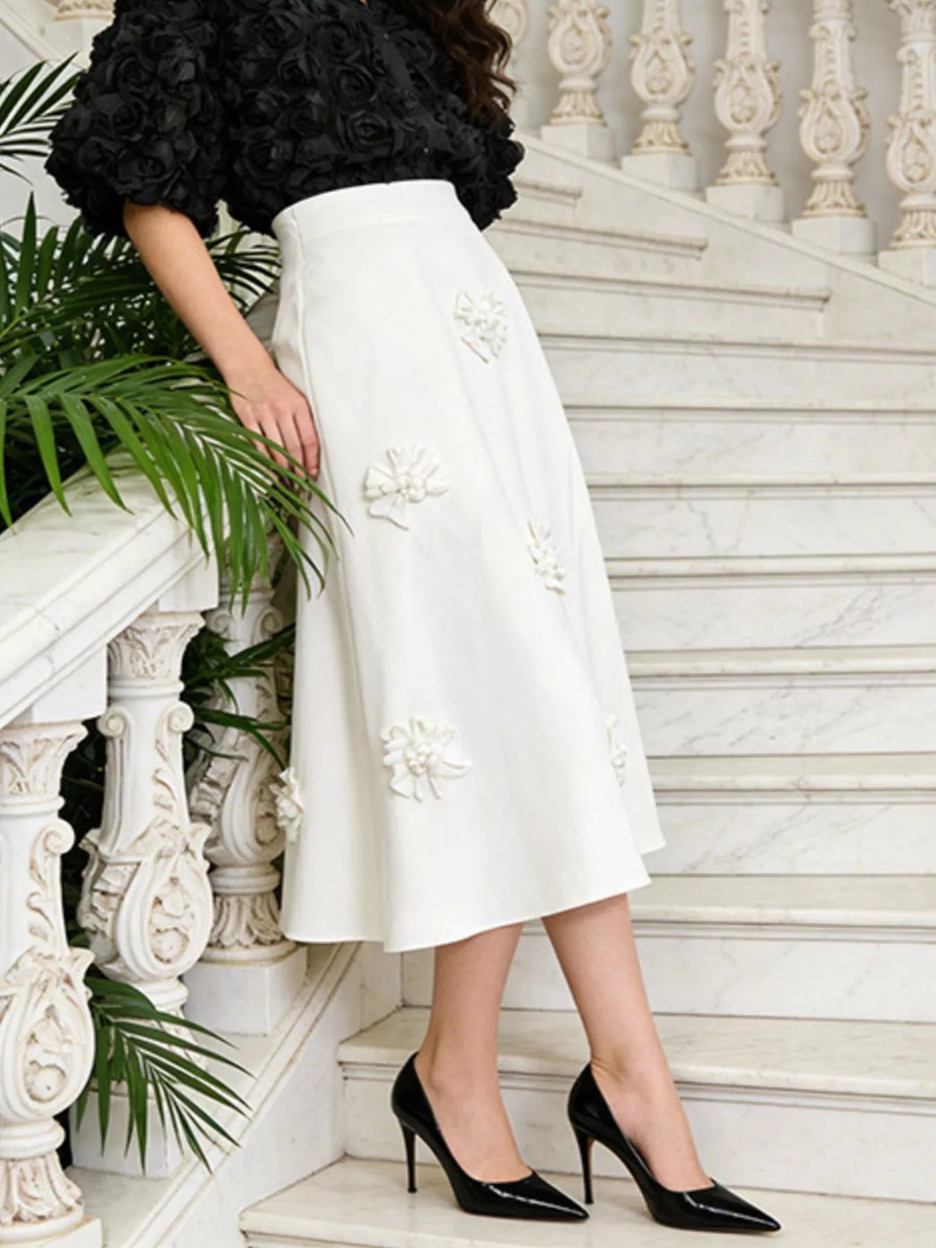 Floral Embellished Midi Skirt designed for comfort and style at Lookzlike