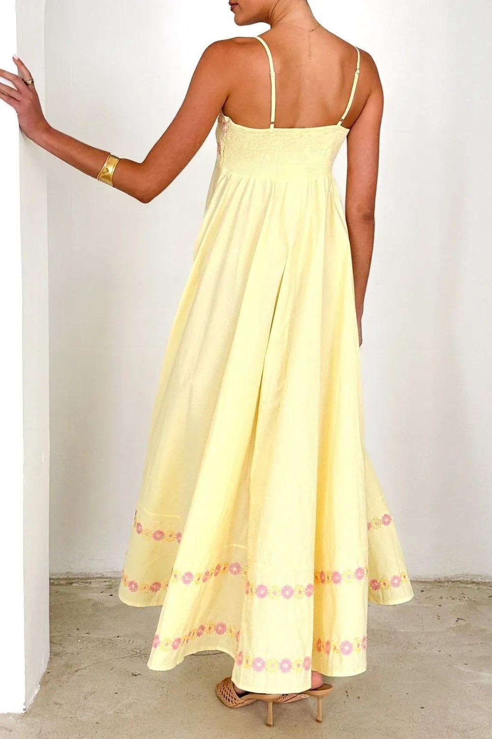 Floral Embroidered Spaghetti Strap Maxi Dress - Lookzlike