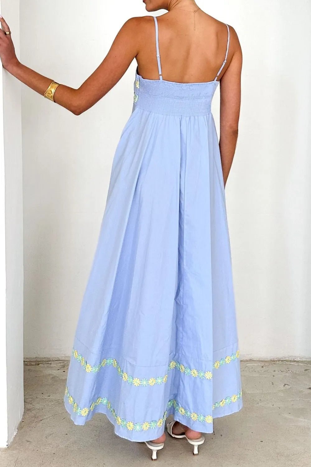 Floral Embroidered Spaghetti Strap Maxi Dress - Lookzlike