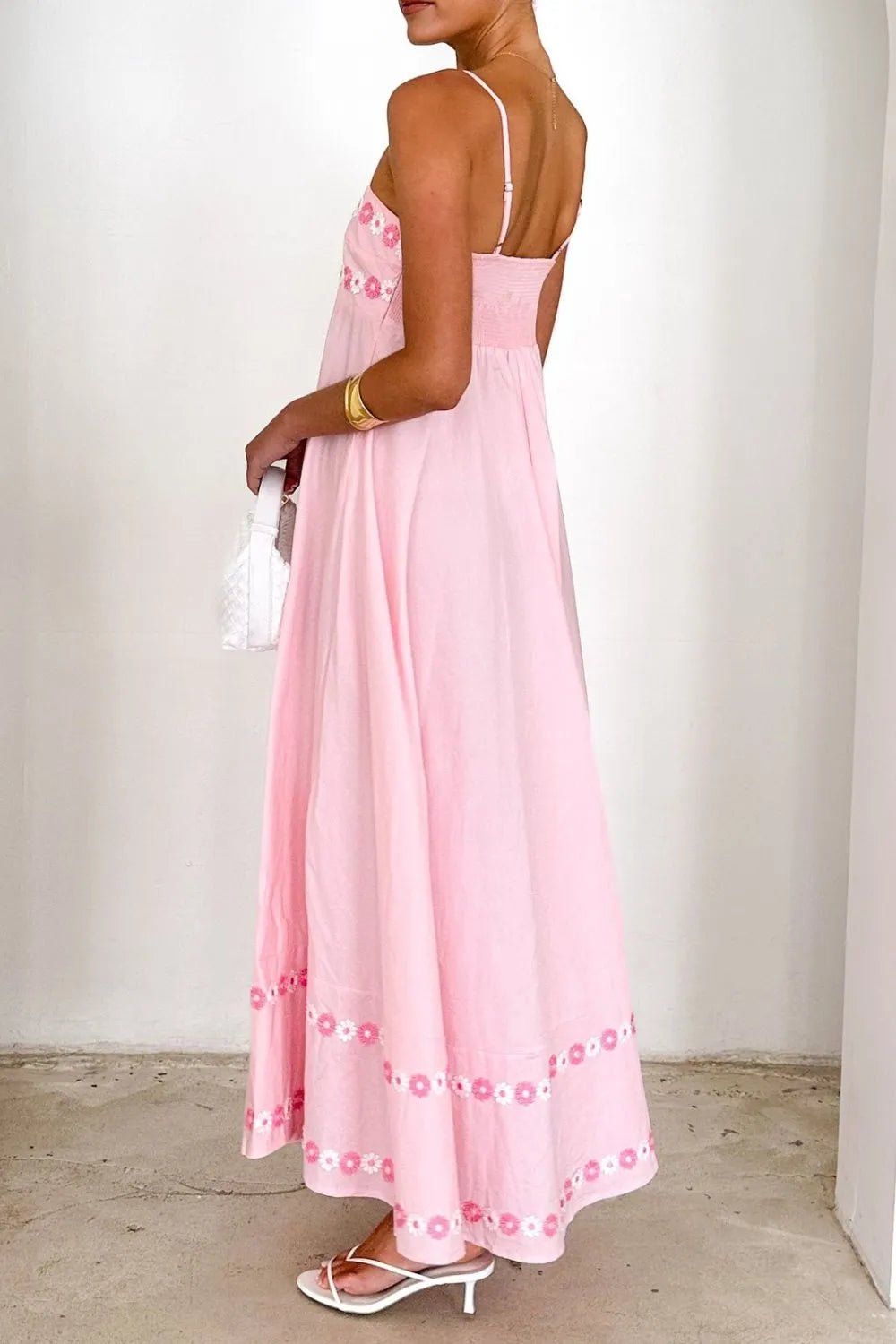 Floral Embroidered Spaghetti Strap Maxi Dress - Lookzlike