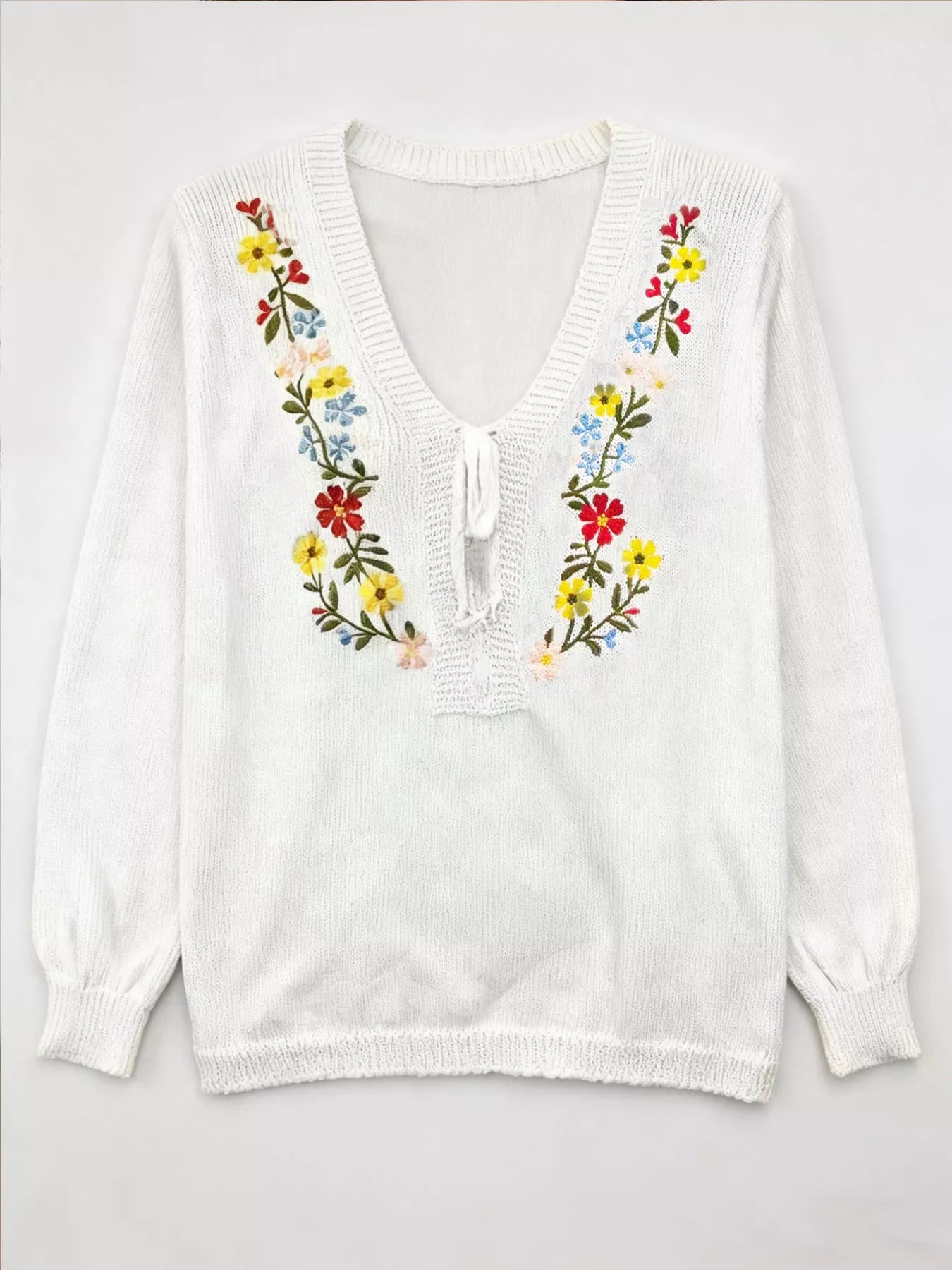 Floral Embroidered V - Neck Sweater designed for comfort and style at Lookzlike