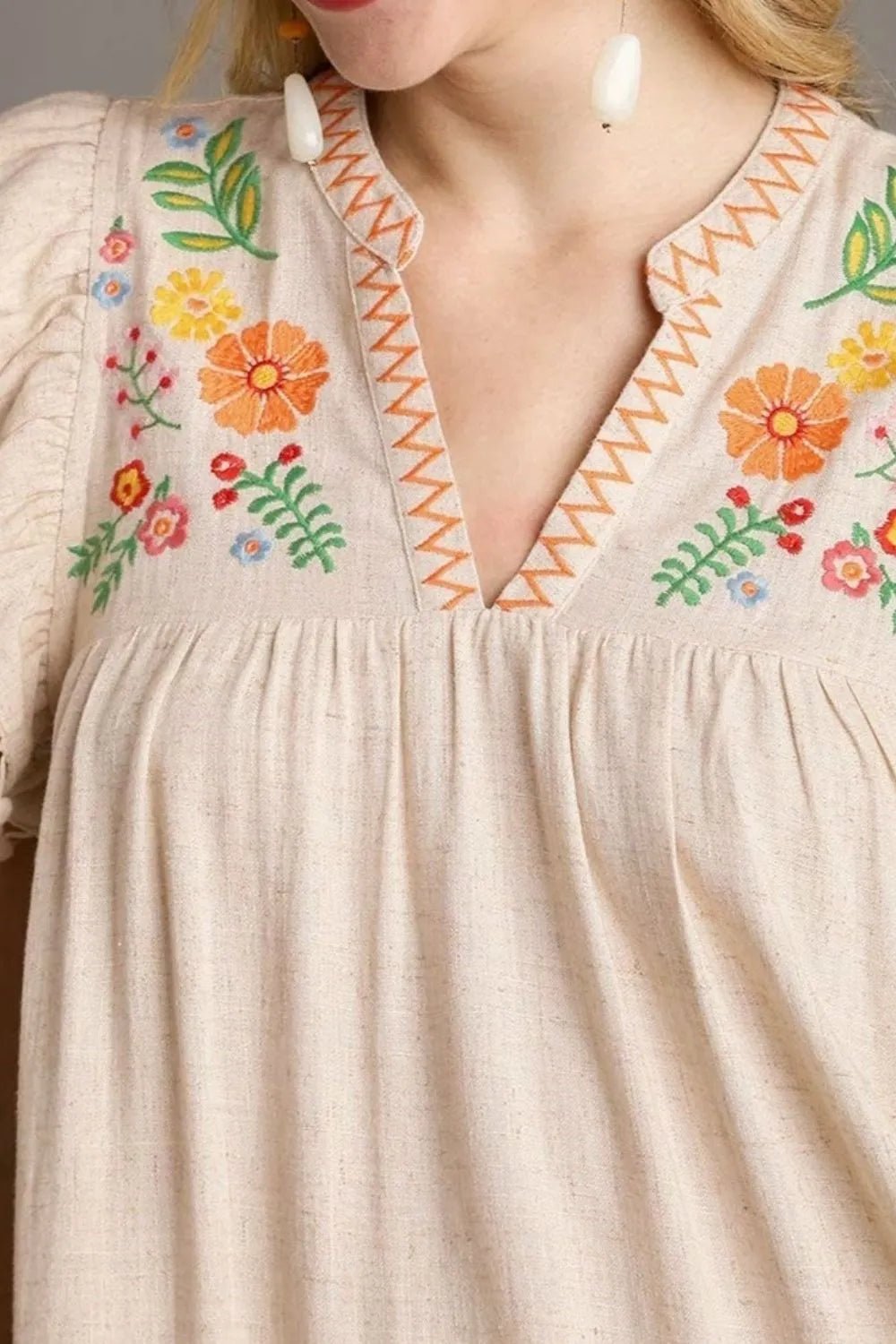 Floral Embroidery Pom Pom Ruffle Sleeves Mini Dress designed for comfort and style at Lookzlike
