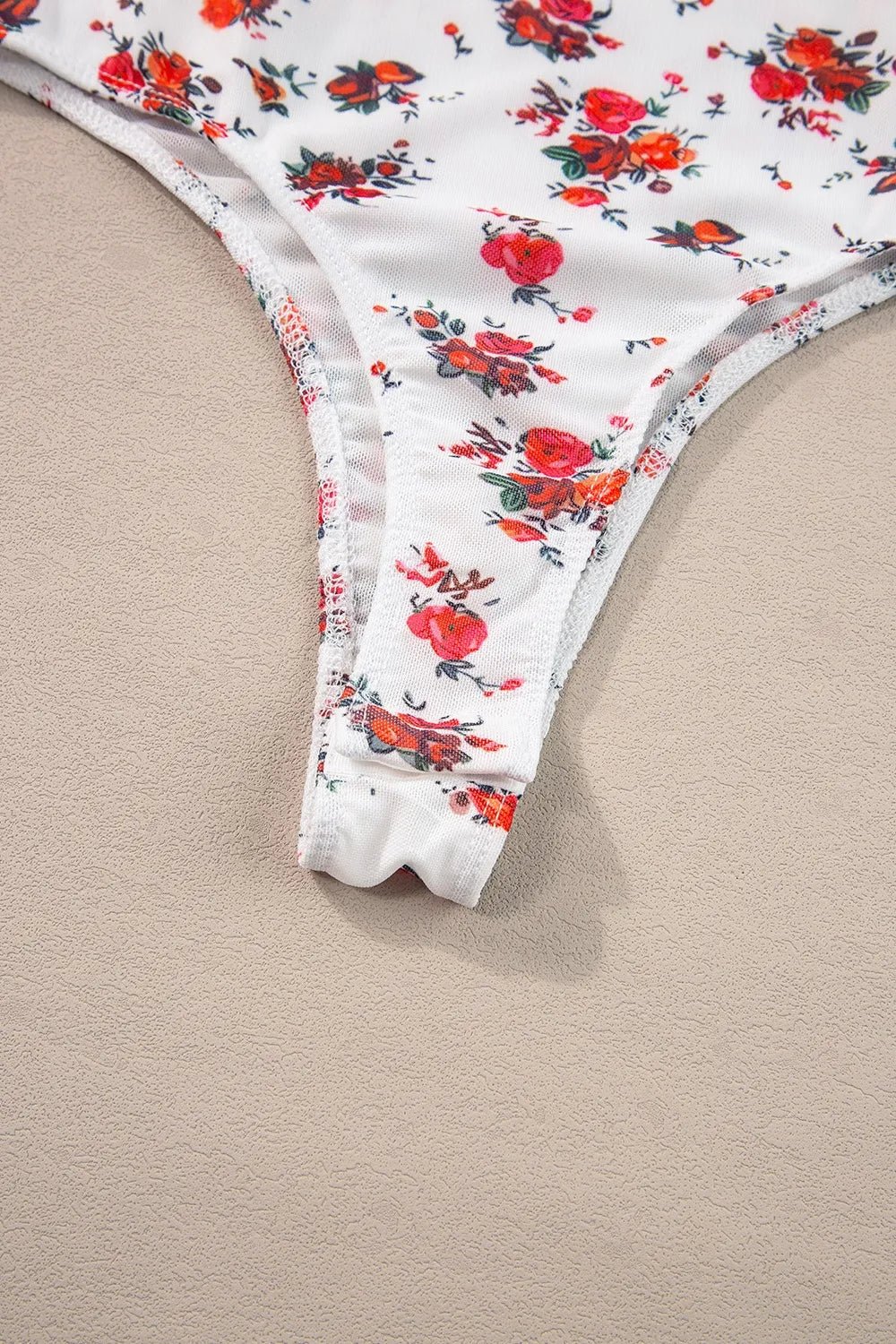 Floral Frilled Trim Spaghetti Straps Bodysuit - Lookzlike