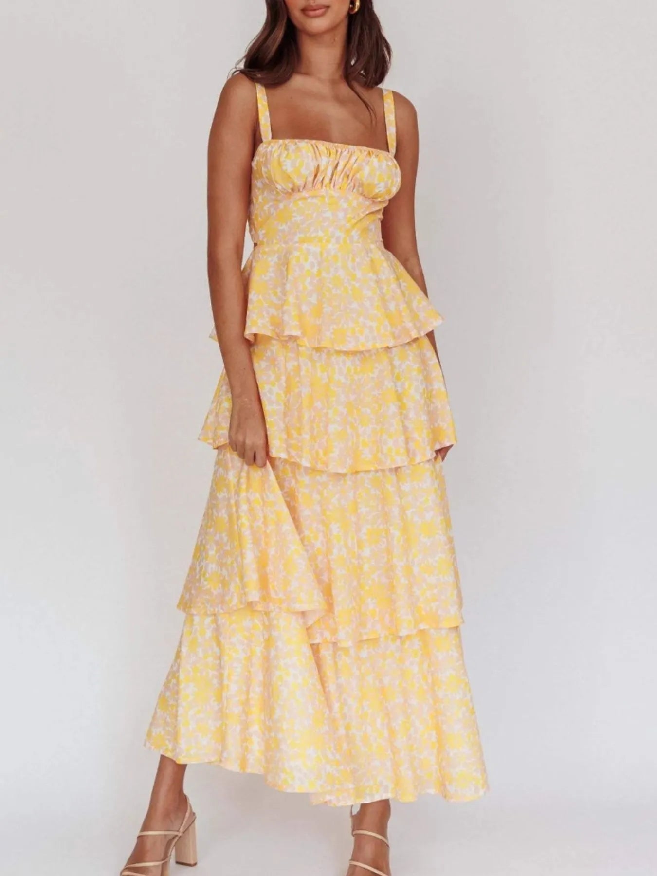 Floral Layered Ruffle Maxi Dress - Lookzlike