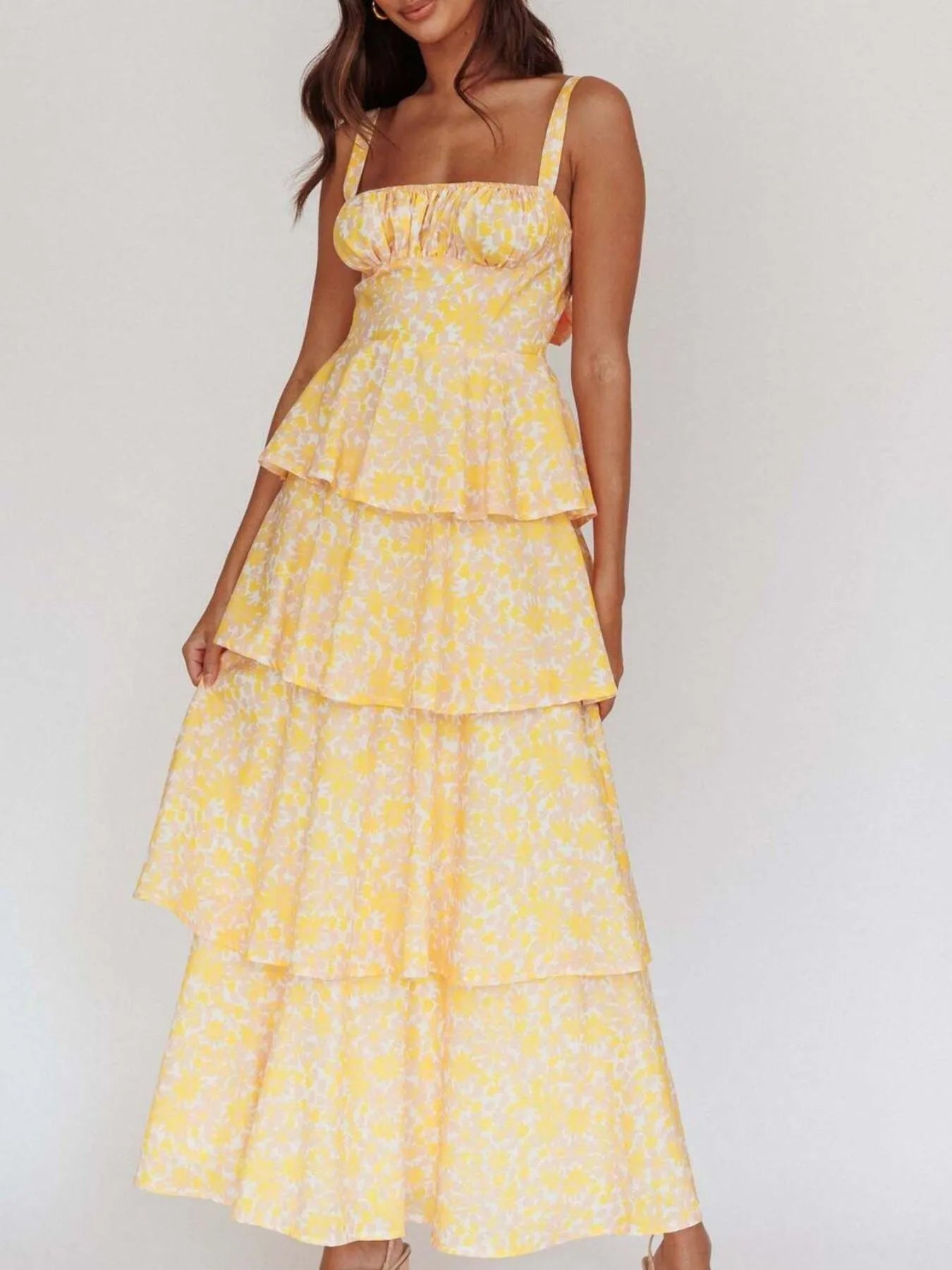 Floral Layered Ruffle Maxi Dress - Lookzlike