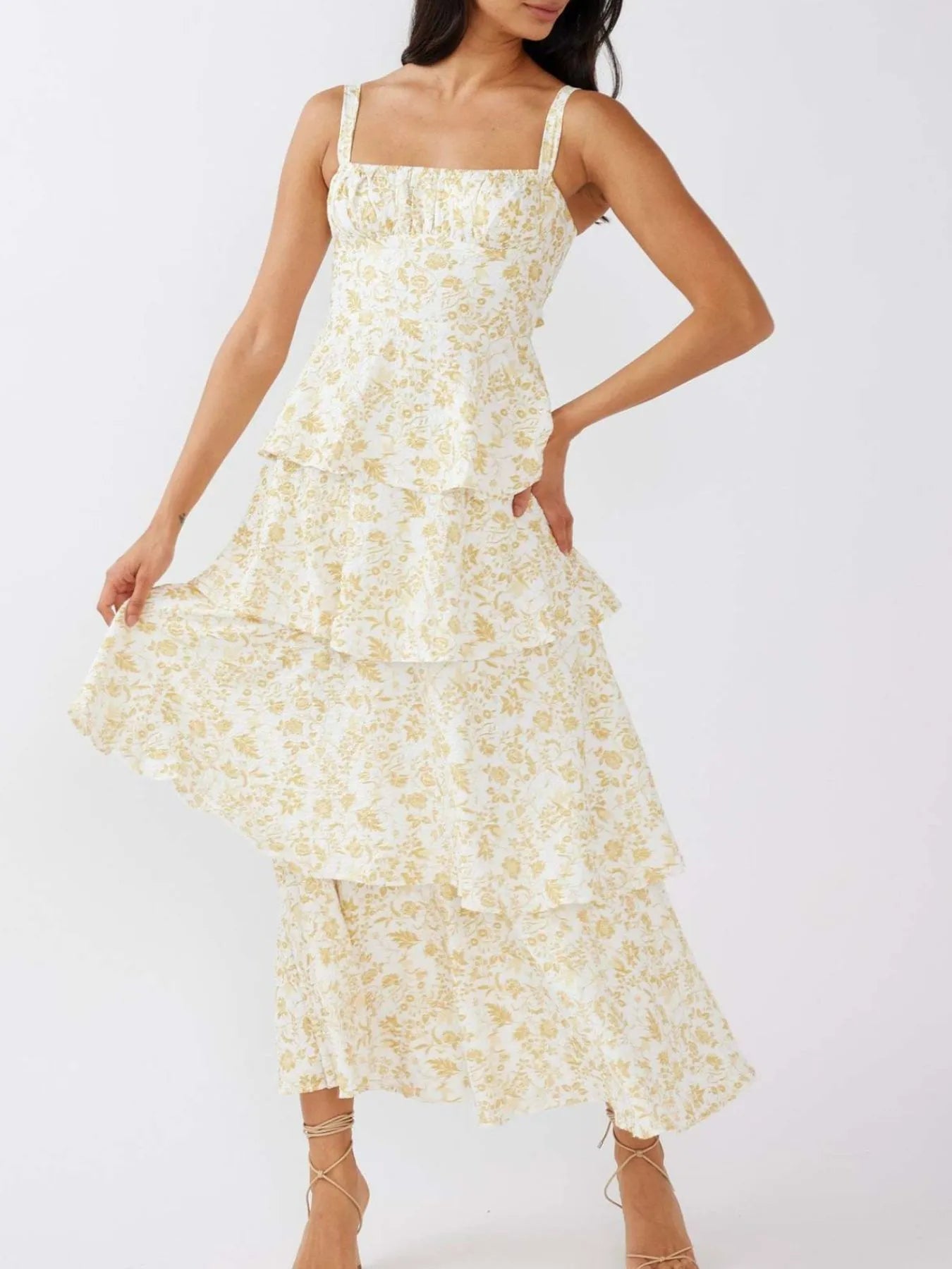 Floral Layered Ruffle Maxi Dress - Lookzlike