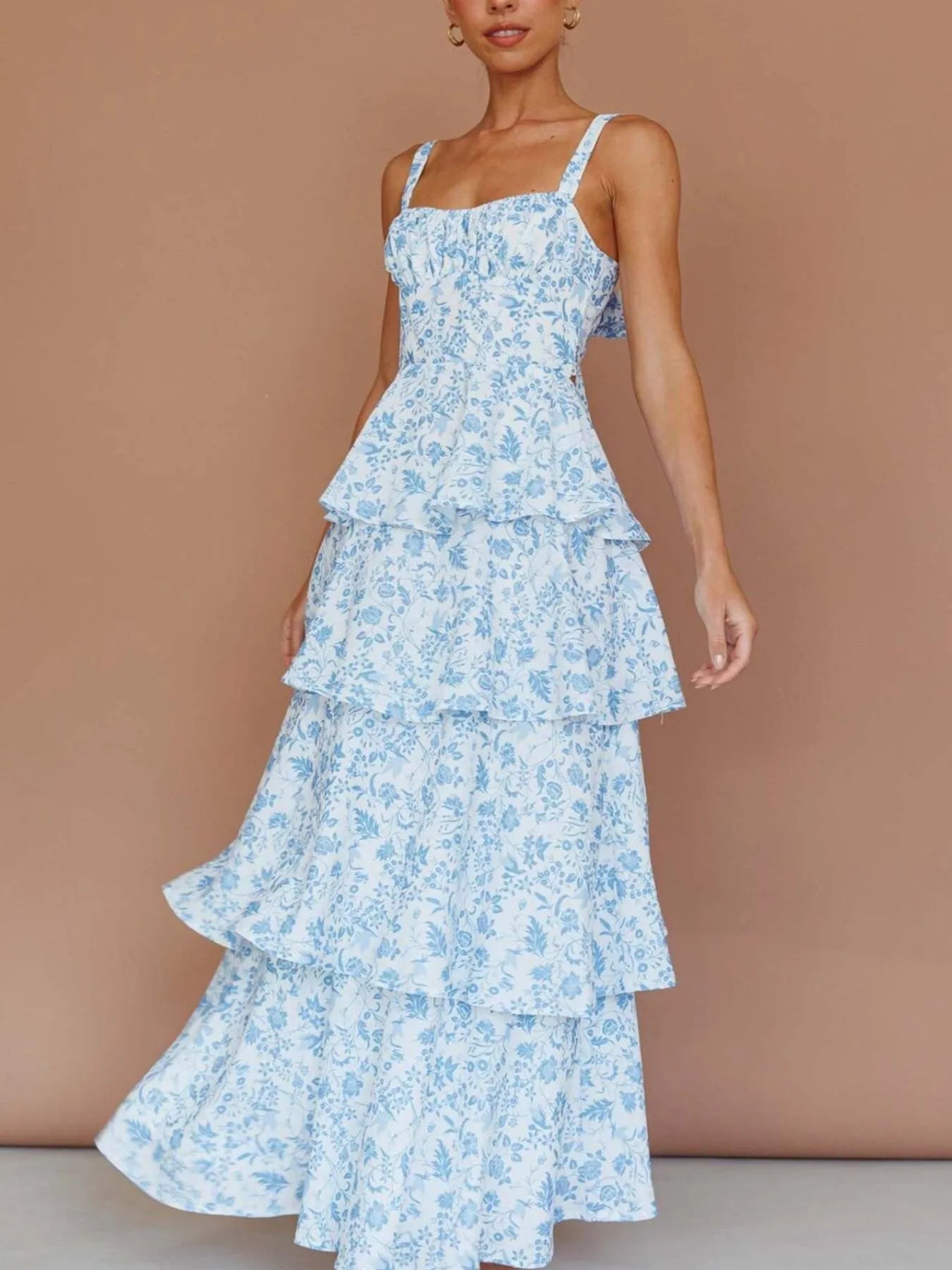 Floral Layered Ruffle Maxi Dress - Lookzlike