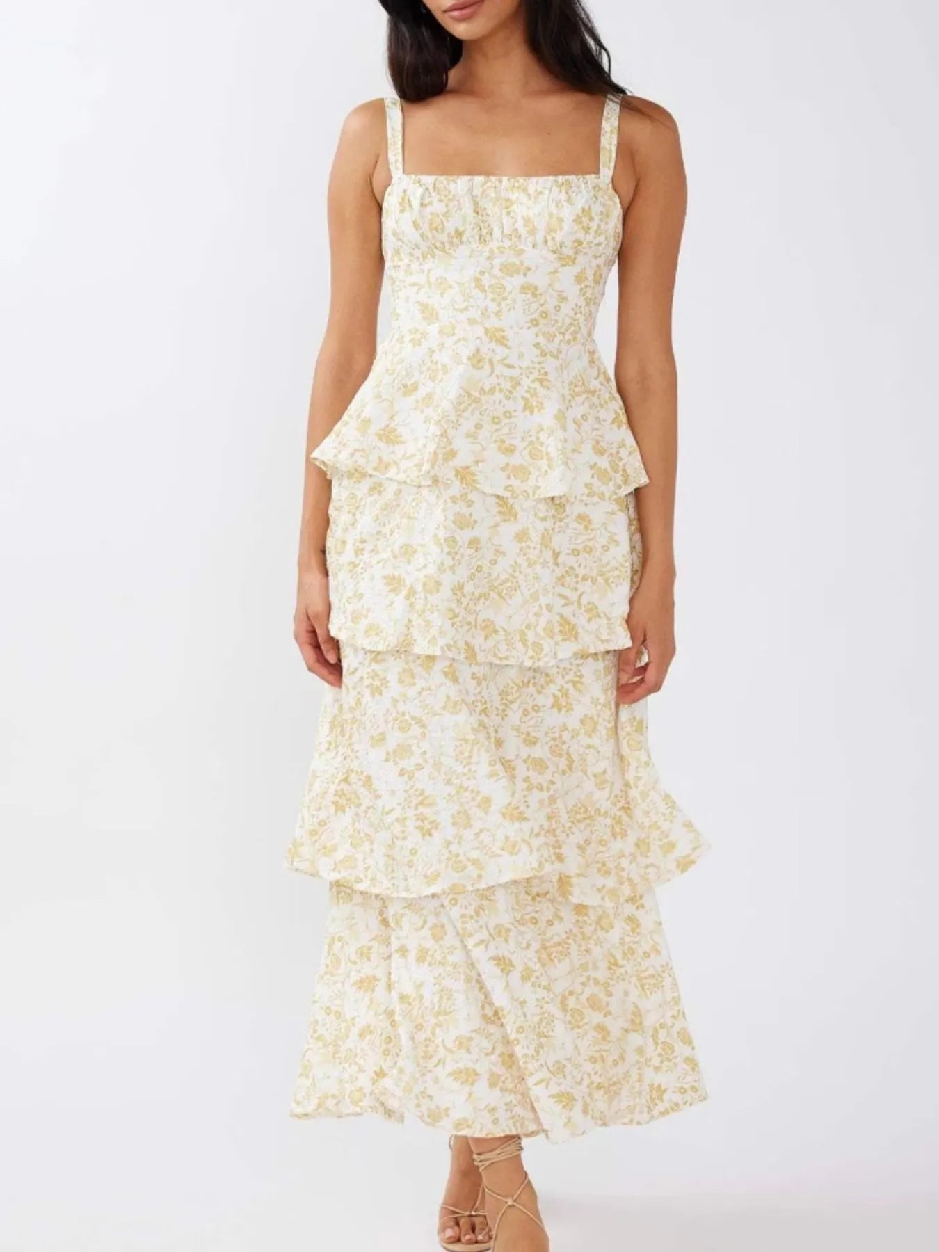 Floral Layered Ruffle Maxi Dress - Lookzlike