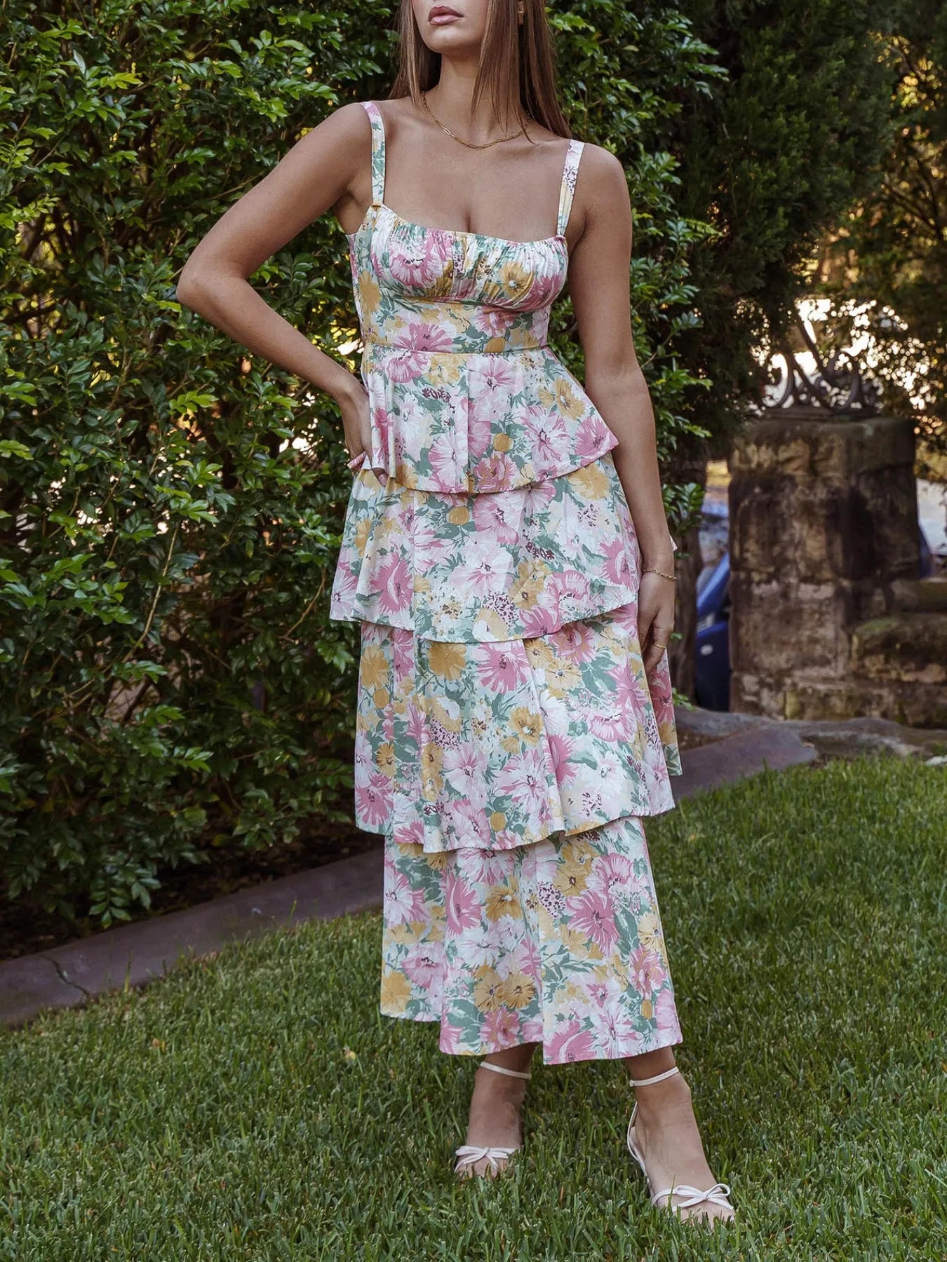 Floral Layered Ruffle Maxi Dress - Lookzlike