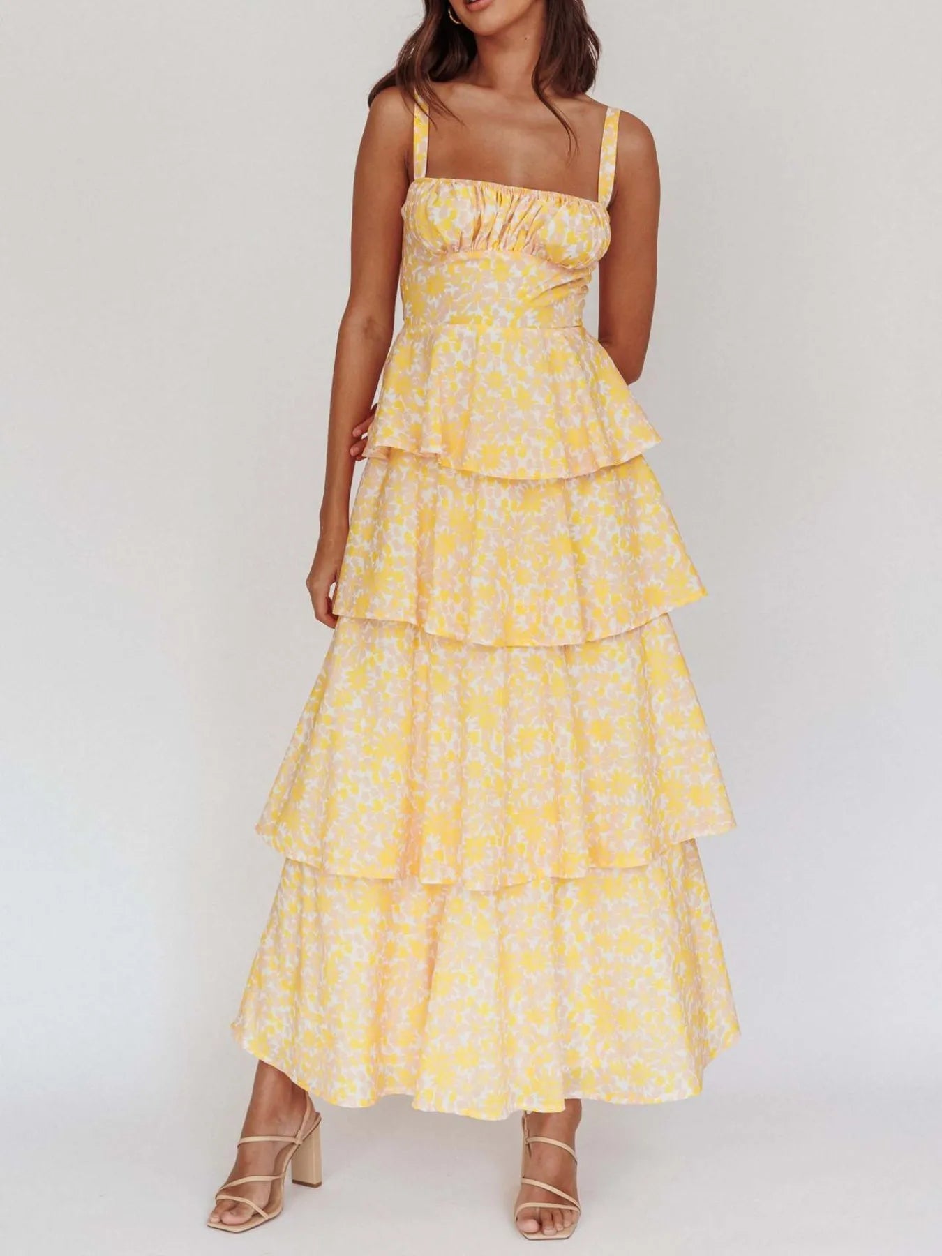 Floral Layered Ruffle Maxi Dress - Lookzlike