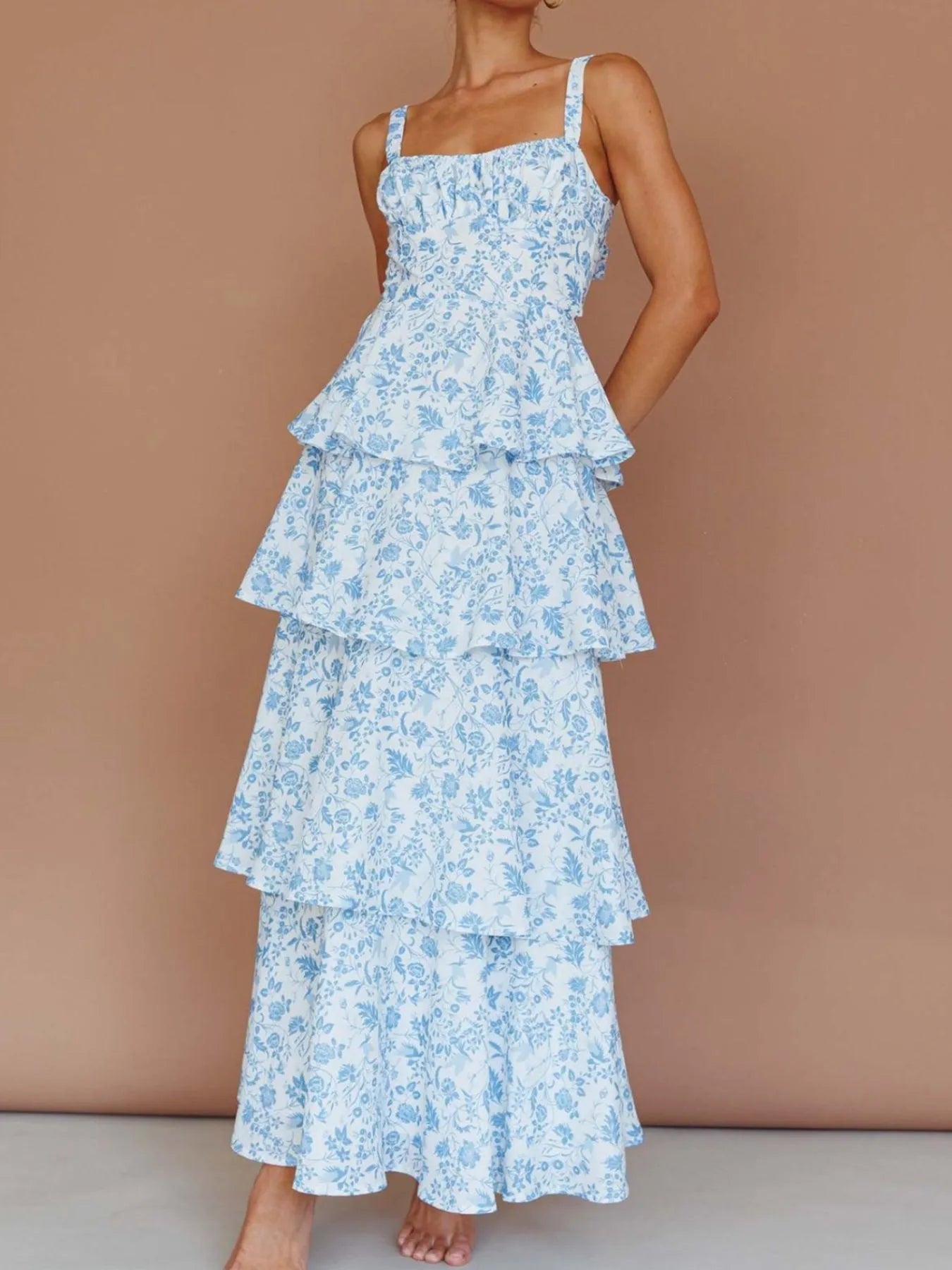 Floral Layered Ruffle Maxi Dress - Lookzlike