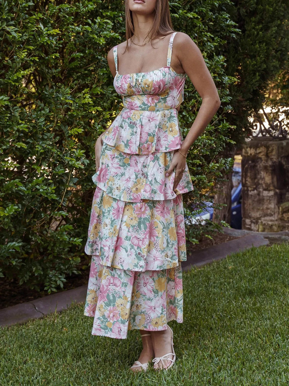 Floral Layered Ruffle Maxi Dress - Lookzlike