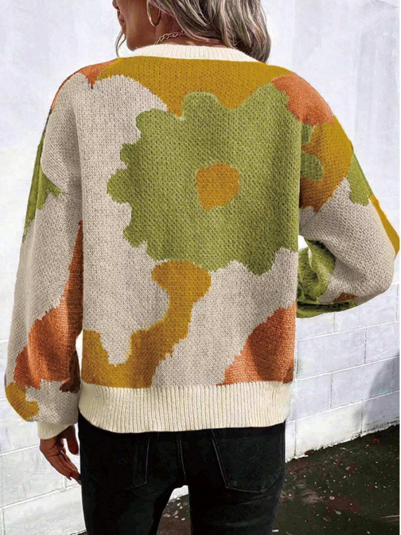 Floral Pattern Round Neck Sweater designed for comfort and style at Lookzlike