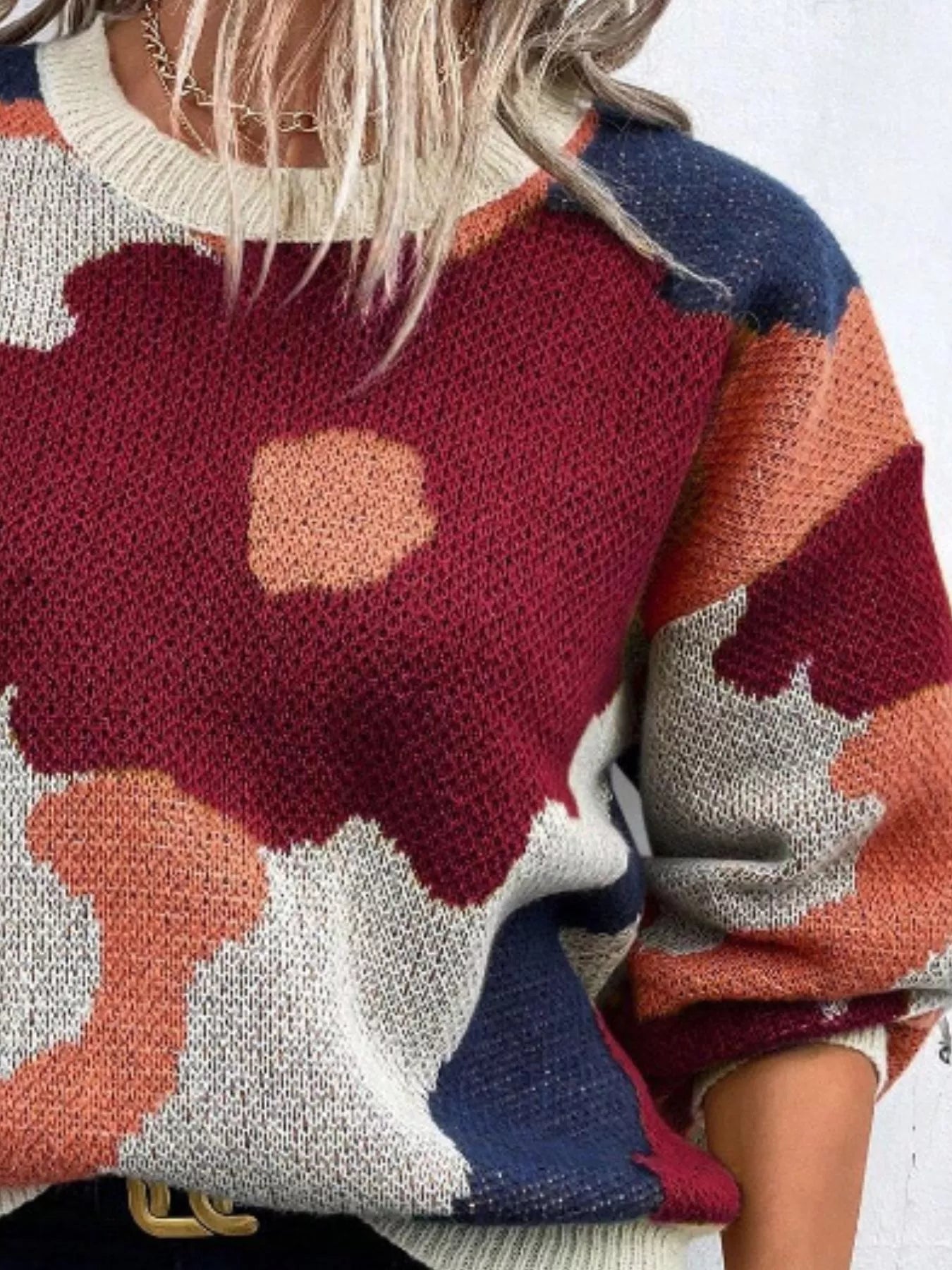 Floral Pattern Round Neck Sweater designed for comfort and style at Lookzlike