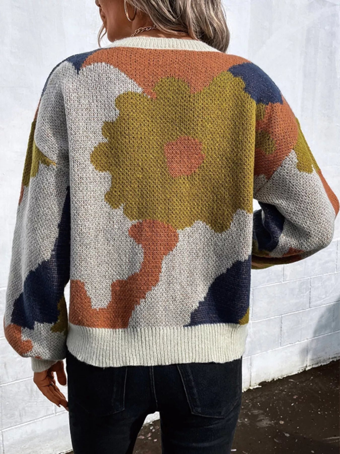 Floral Pattern Round Neck Sweater designed for comfort and style at Lookzlike