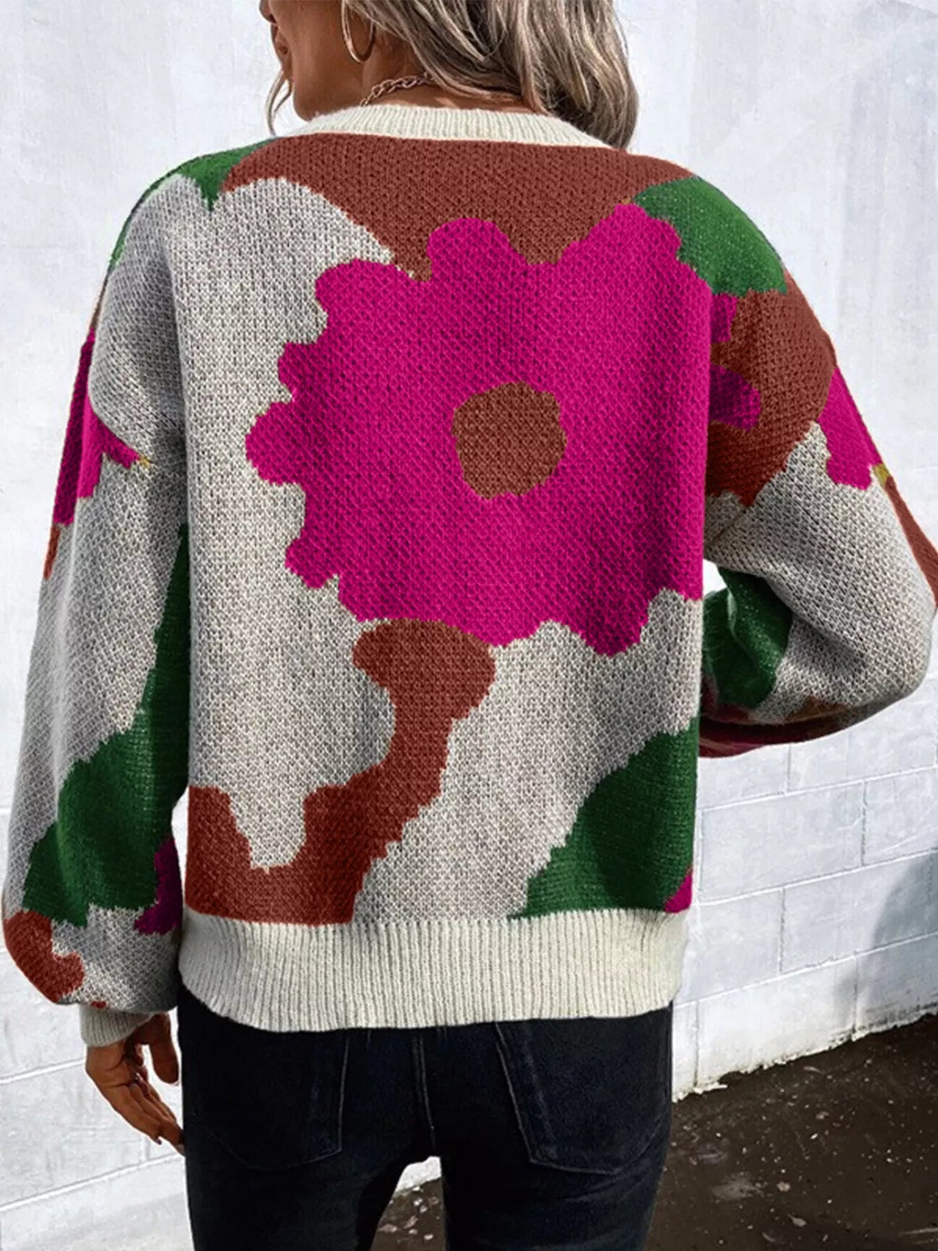 Floral Pattern Round Neck Sweater designed for comfort and style at Lookzlike