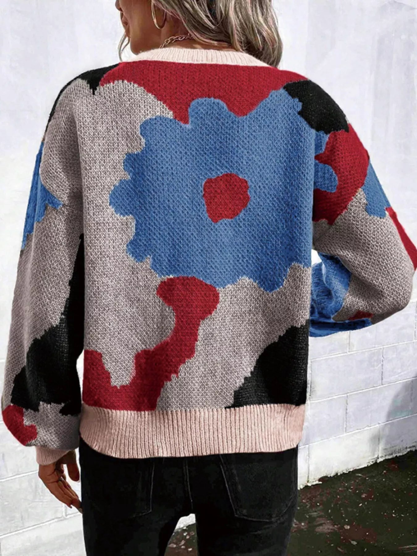 Floral Pattern Round Neck Sweater designed for comfort and style at Lookzlike