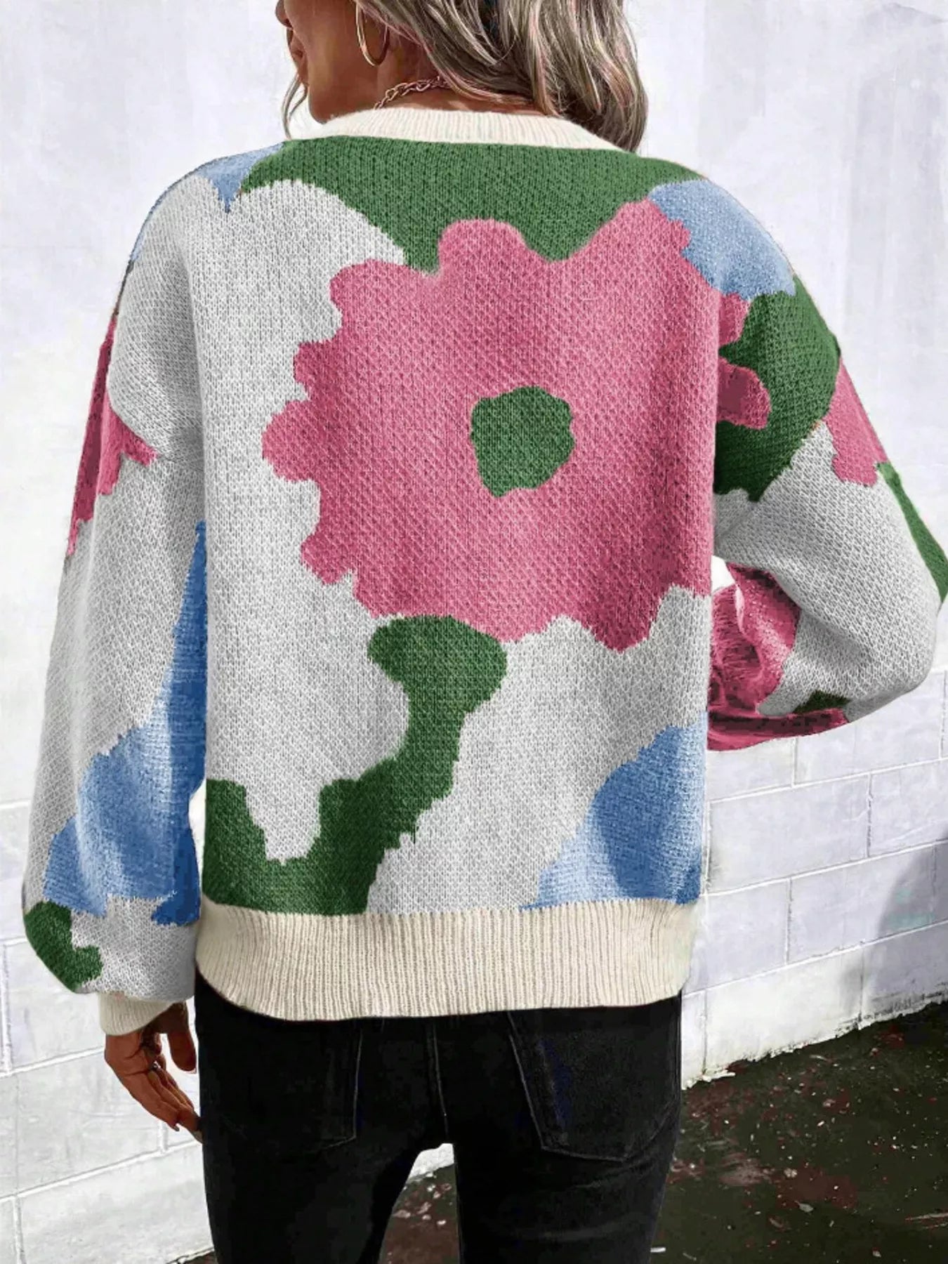 Floral Pattern Round Neck Sweater designed for comfort and style at Lookzlike