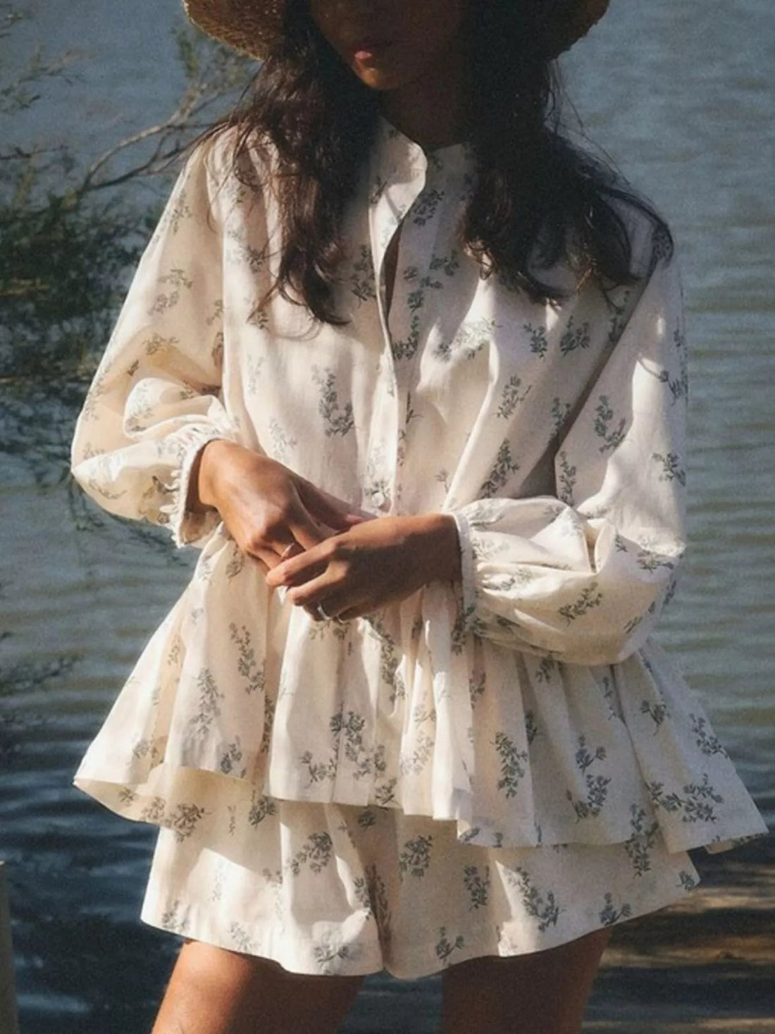 Floral Print Balloon Sleeve Top and Shorts Set designed for comfort and style at Lookzlike