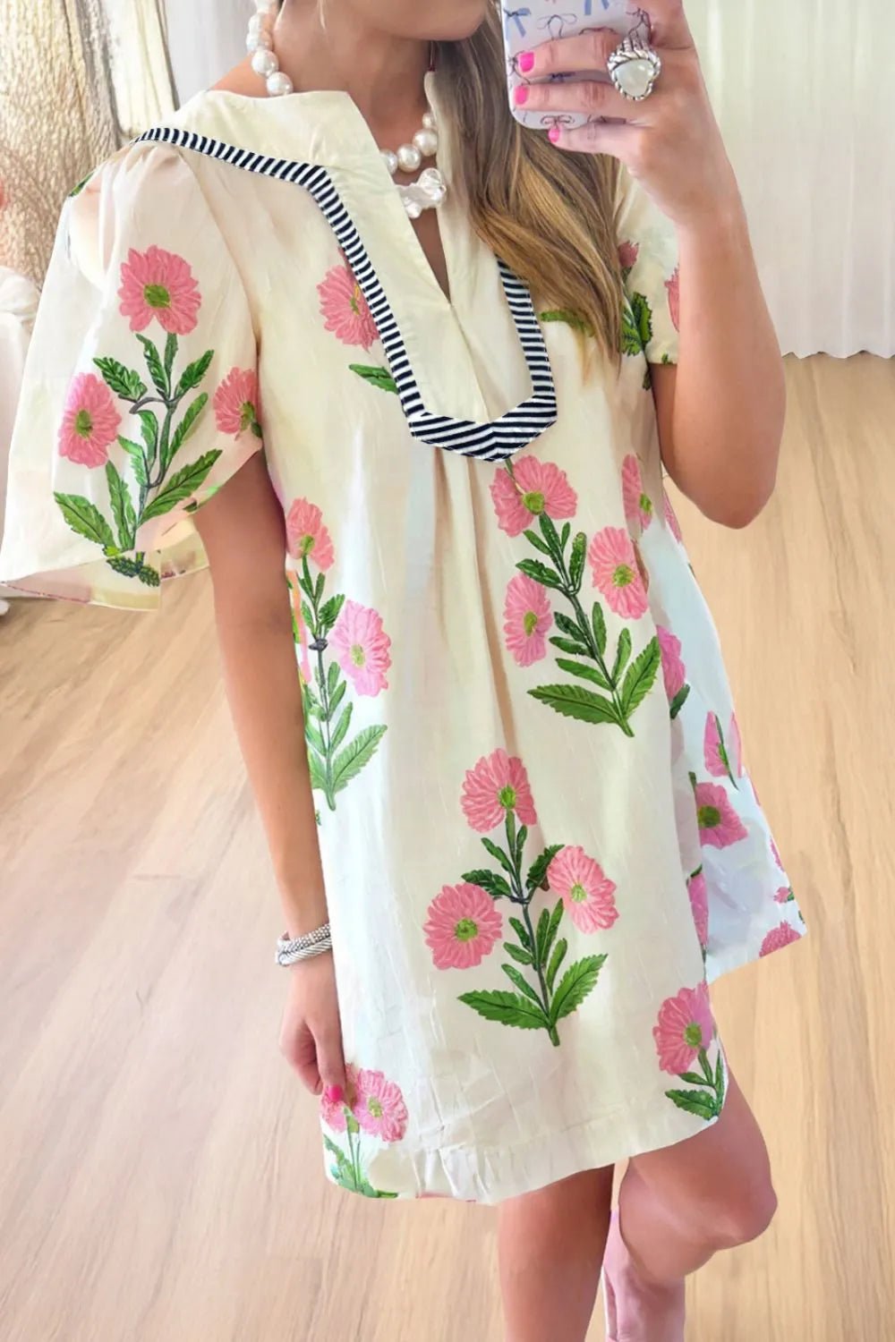 Floral Print Flutter Sleeve Summer Mini Dress - Lookzlike