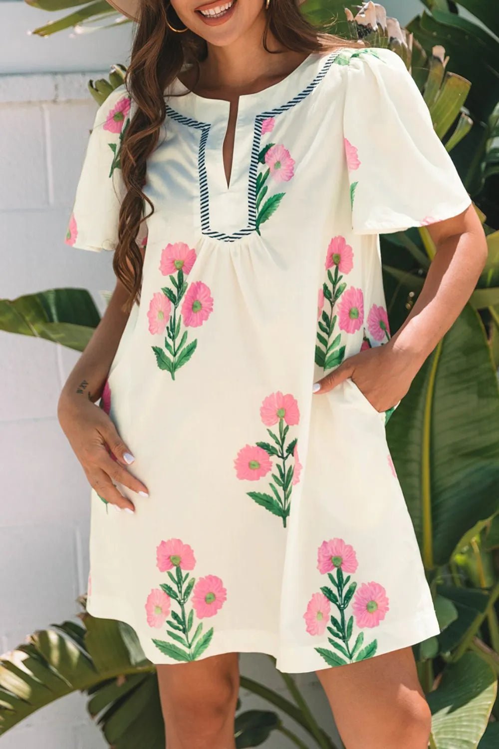 Floral Print Flutter Sleeve Summer Mini Dress - Lookzlike