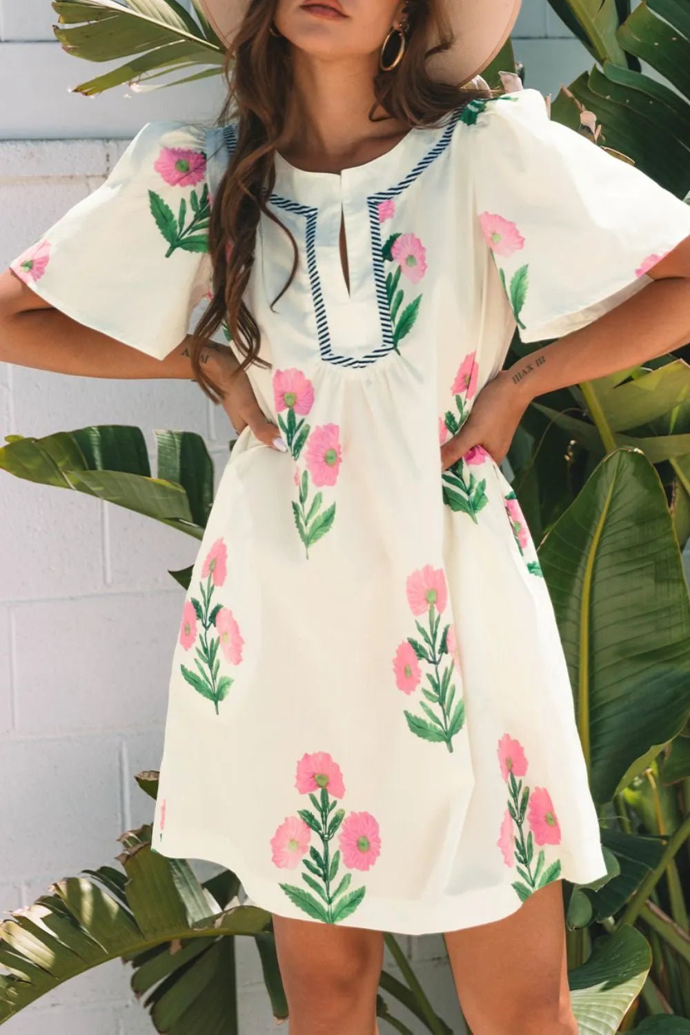 Floral Print Flutter Sleeve Summer Mini Dress - Lookzlike