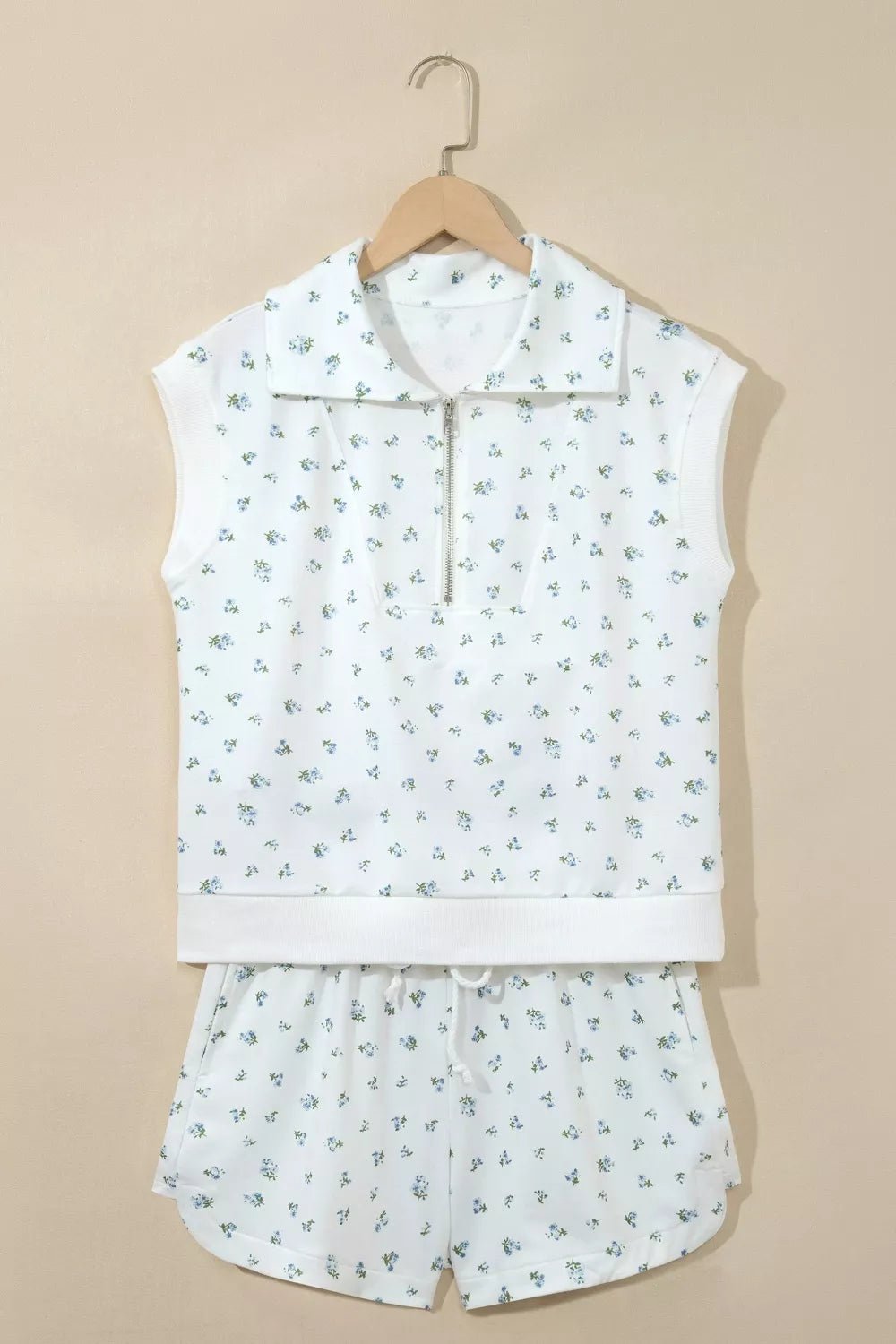 Floral Print Half Zip Top Matching Short Set designed for comfort and style at Lookzlike
