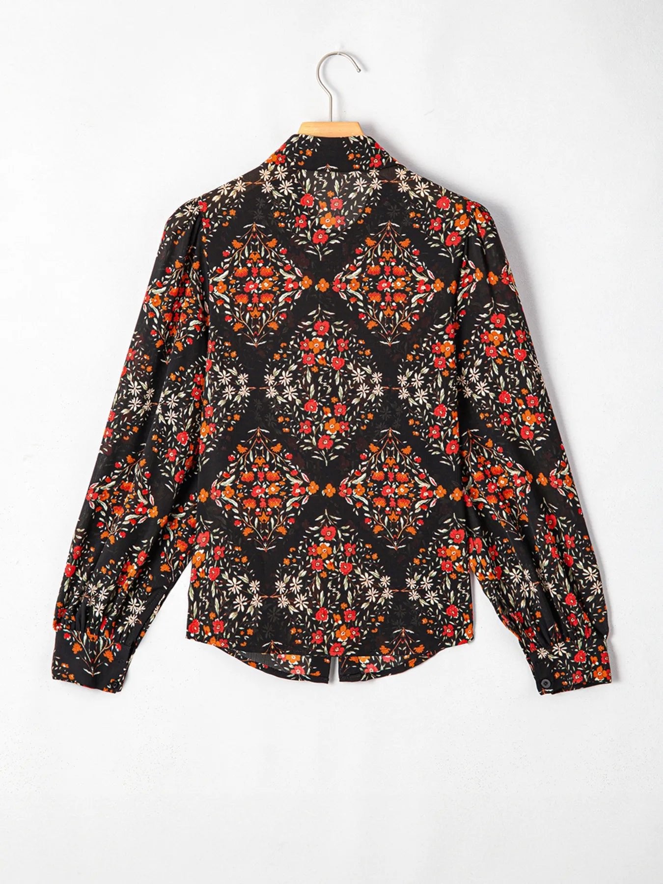 Floral Print Lantern Sleeve Loose Shirt - Lookzlike