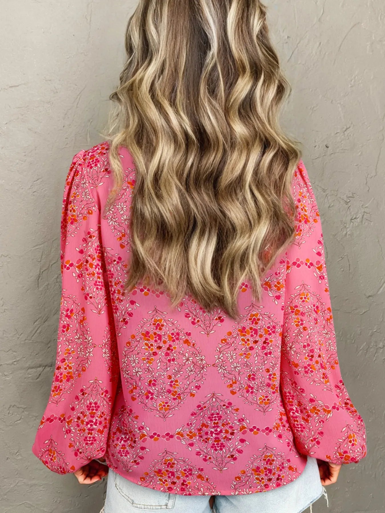 Floral Print Lantern Sleeve Loose Shirt - Lookzlike