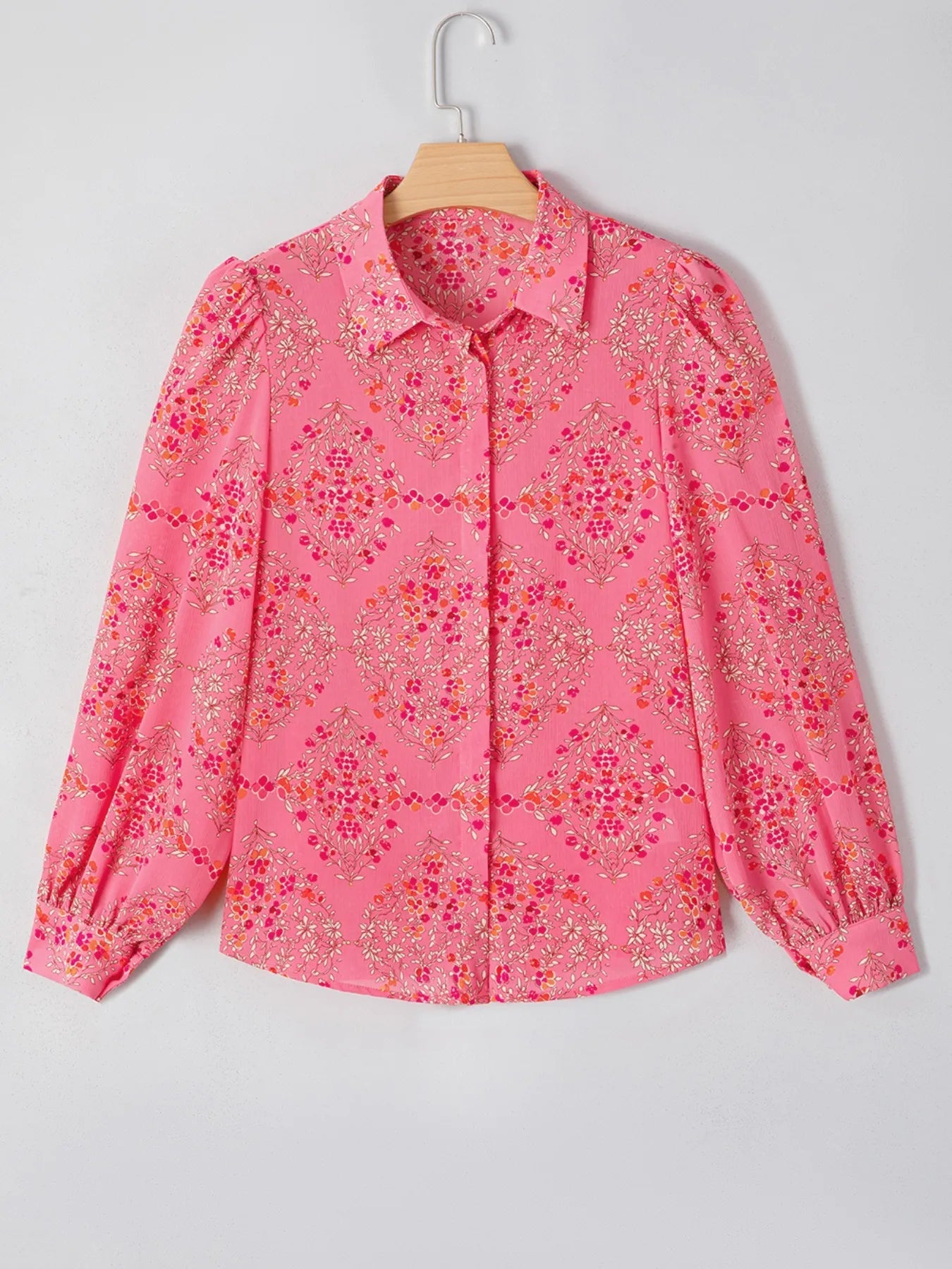 Floral Print Lantern Sleeve Loose Shirt - Lookzlike