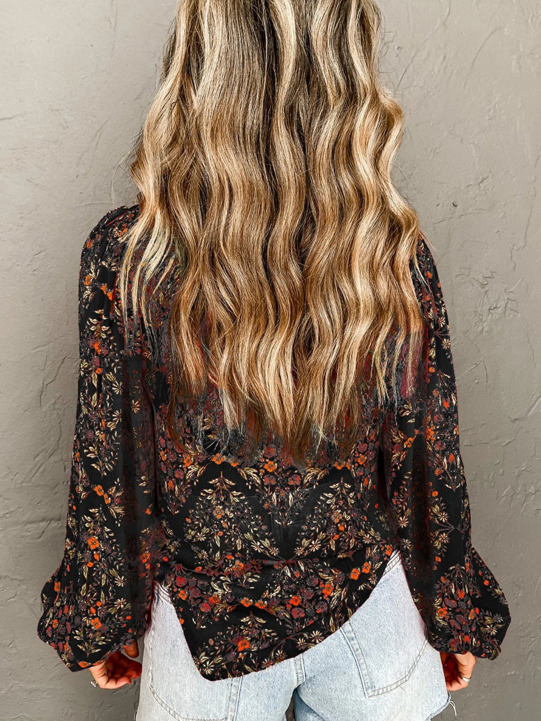 Floral Print Lantern Sleeve Loose Shirt - Lookzlike