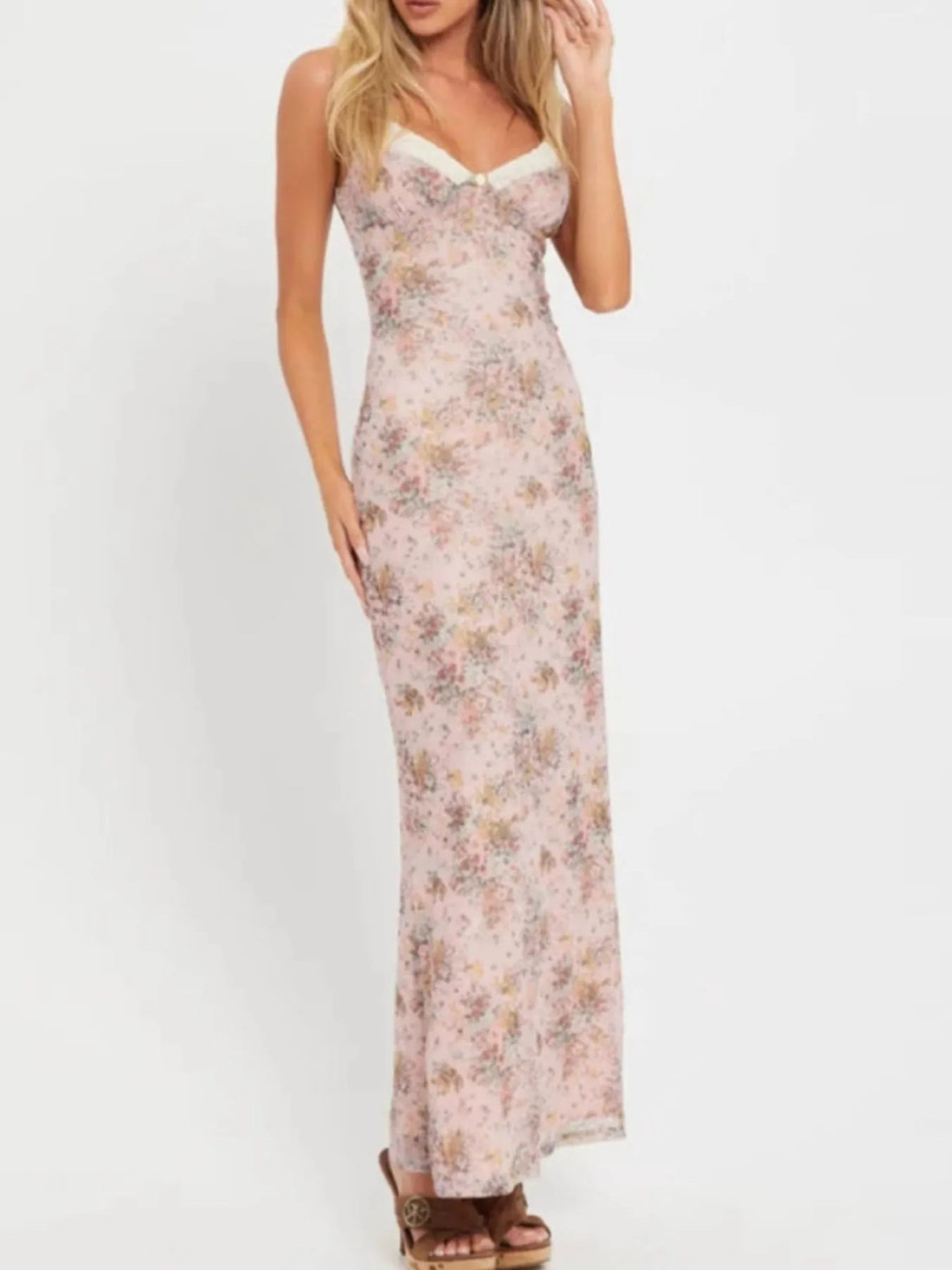 Floral Print Maxi Cami Dress with V-Neck - Lookzlike