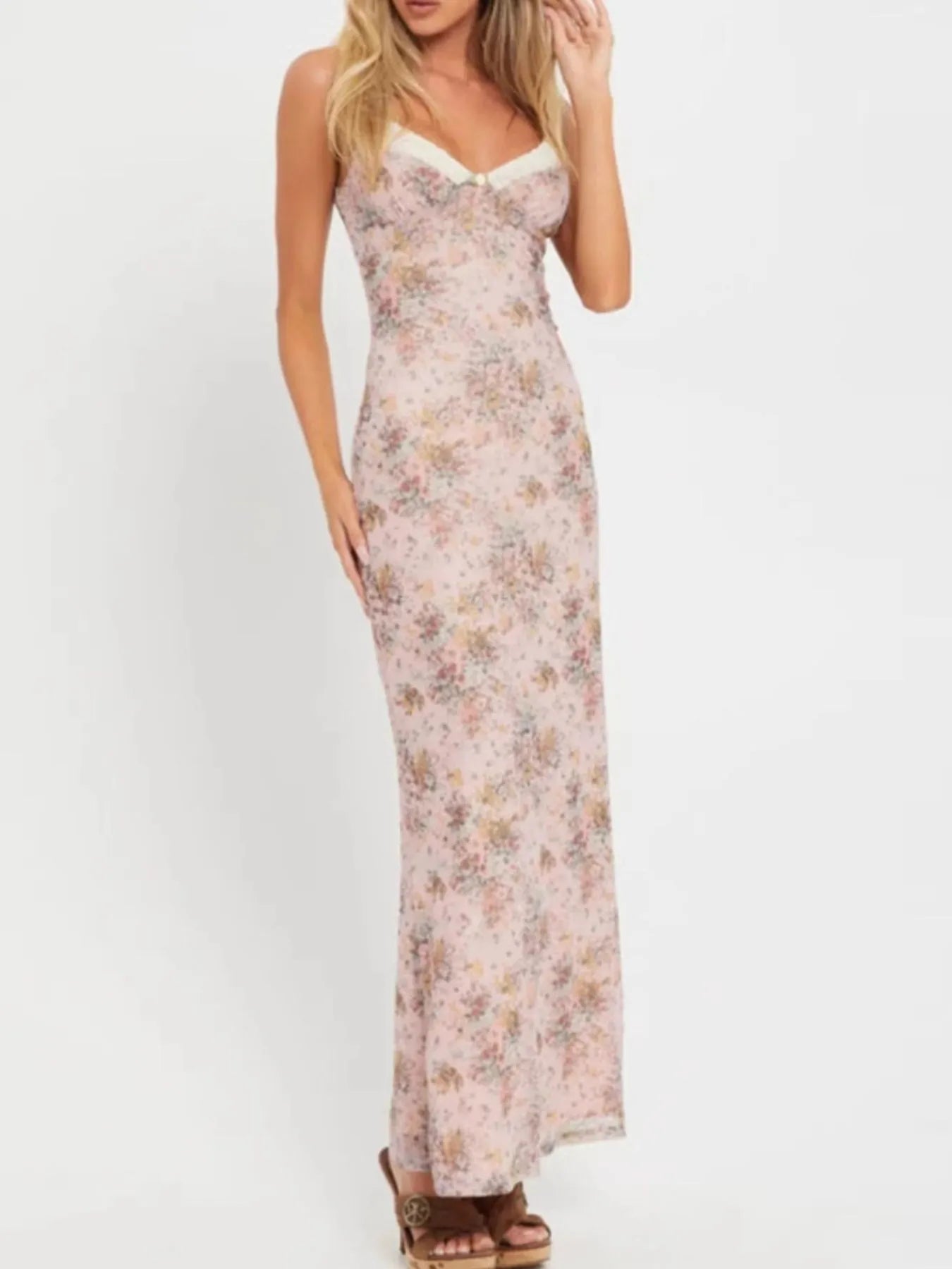 Floral Print Maxi Cami Dress with V-Neck - Lookzlike