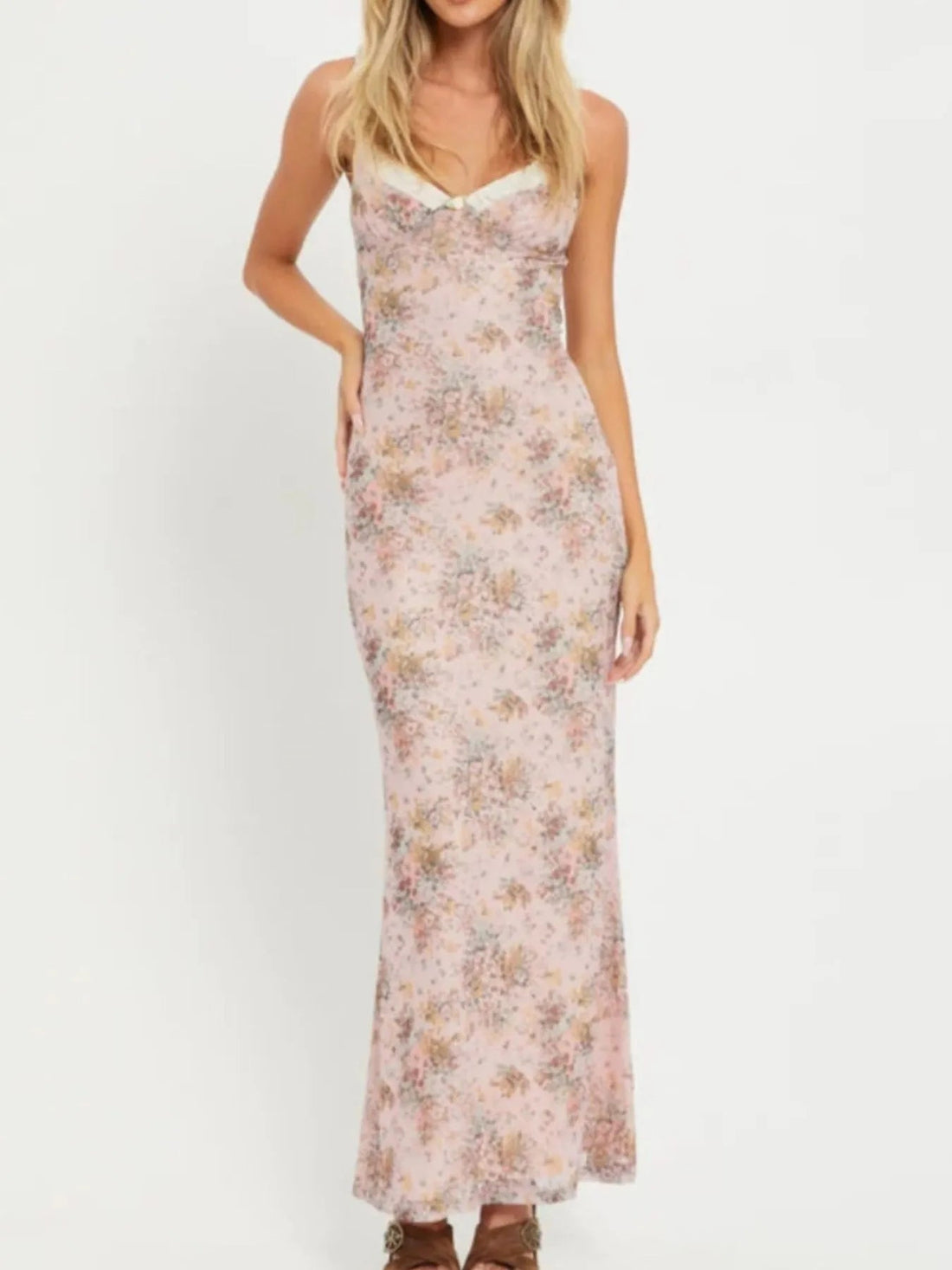 Floral Print Maxi Cami Dress with V-Neck - Lookzlike