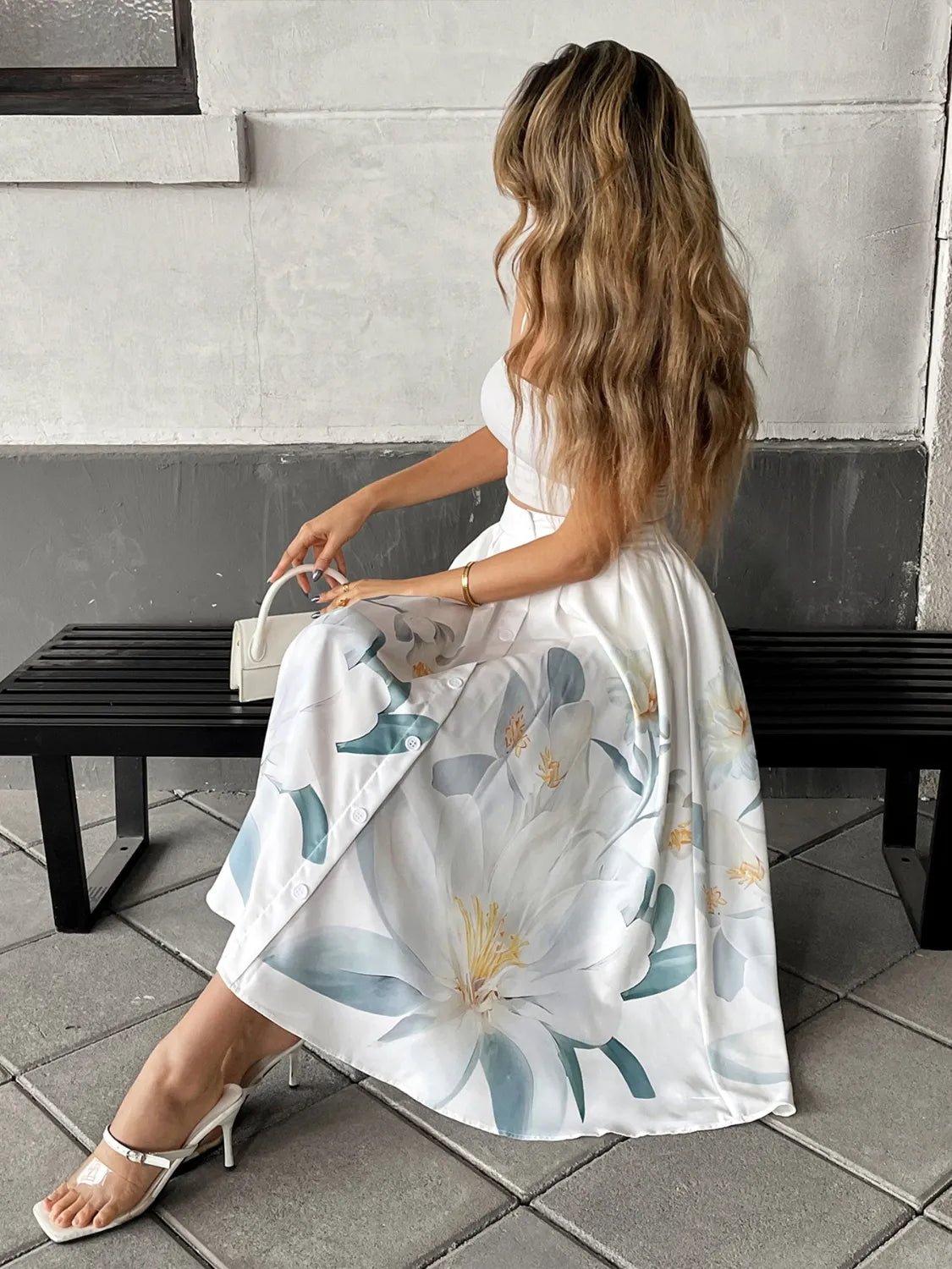 Floral Print Midi Skirt - Lookzlike