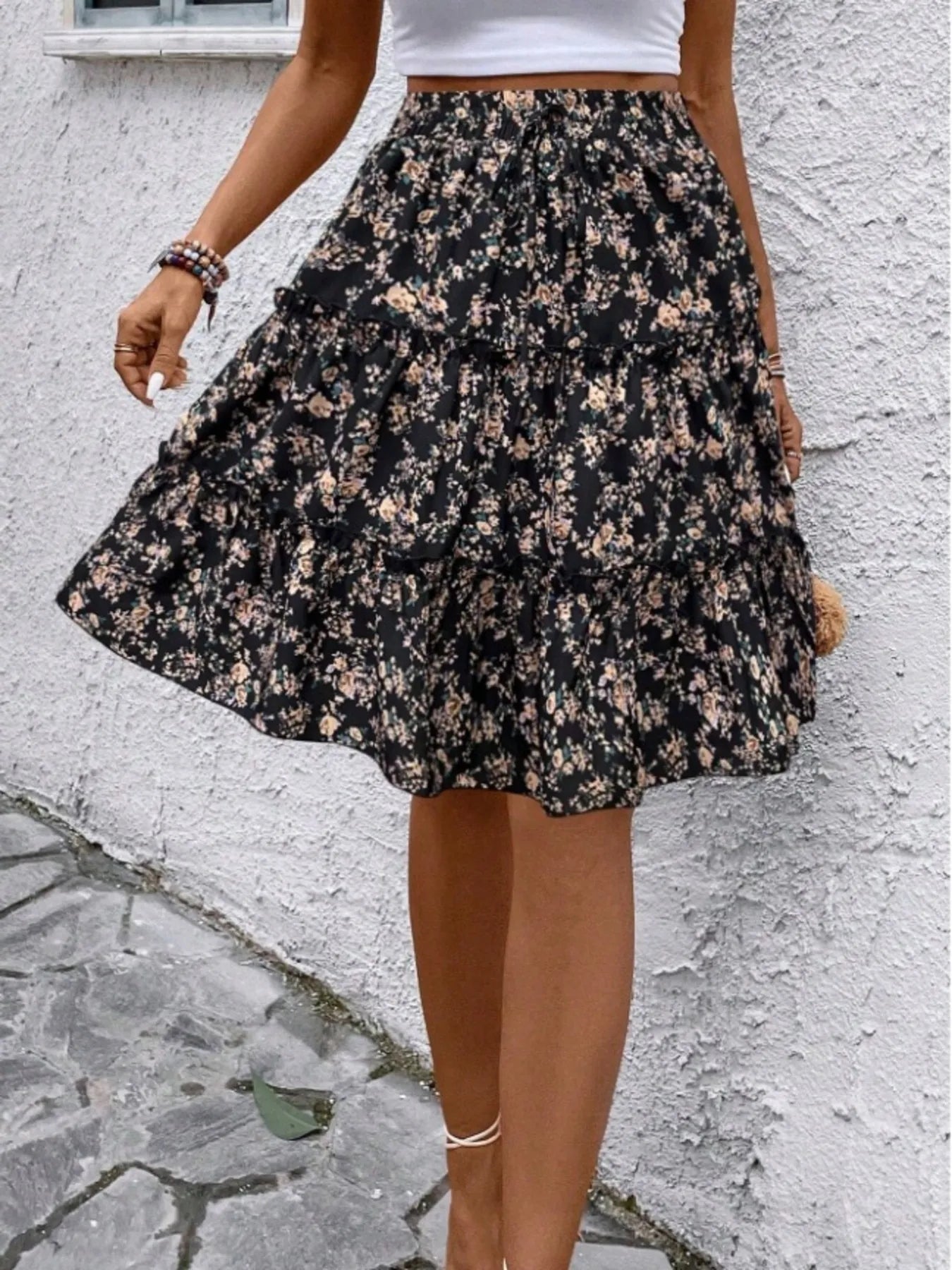 Floral Print Midi Skirt - Lookzlike