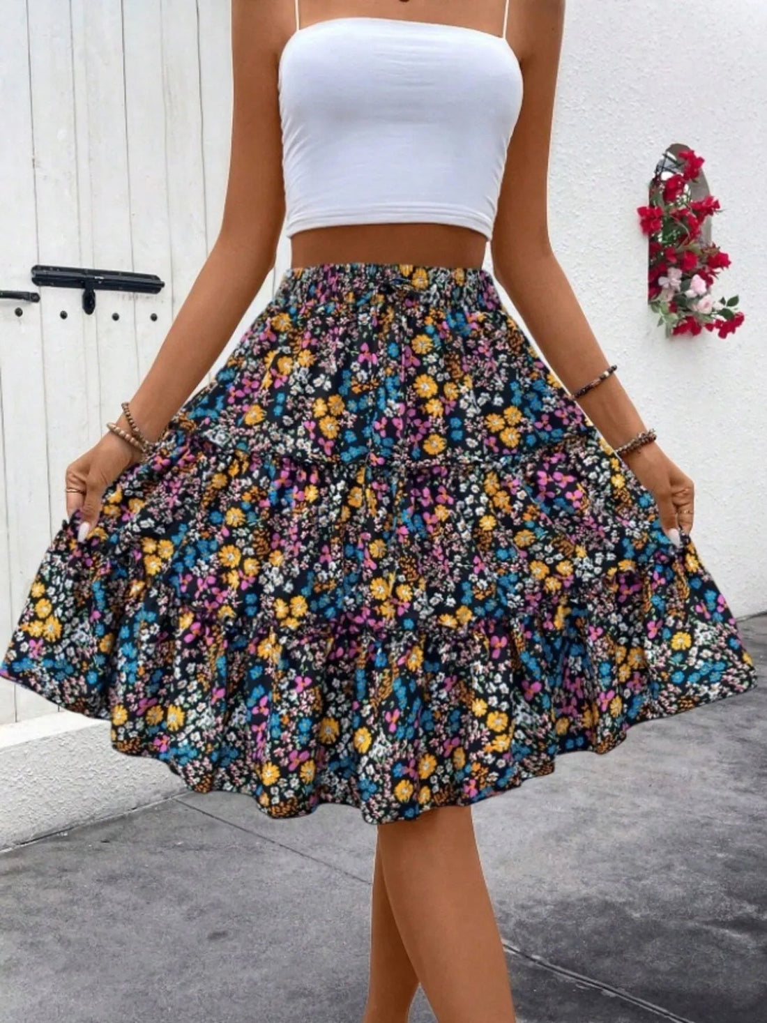 Floral Print Midi Skirt - Lookzlike