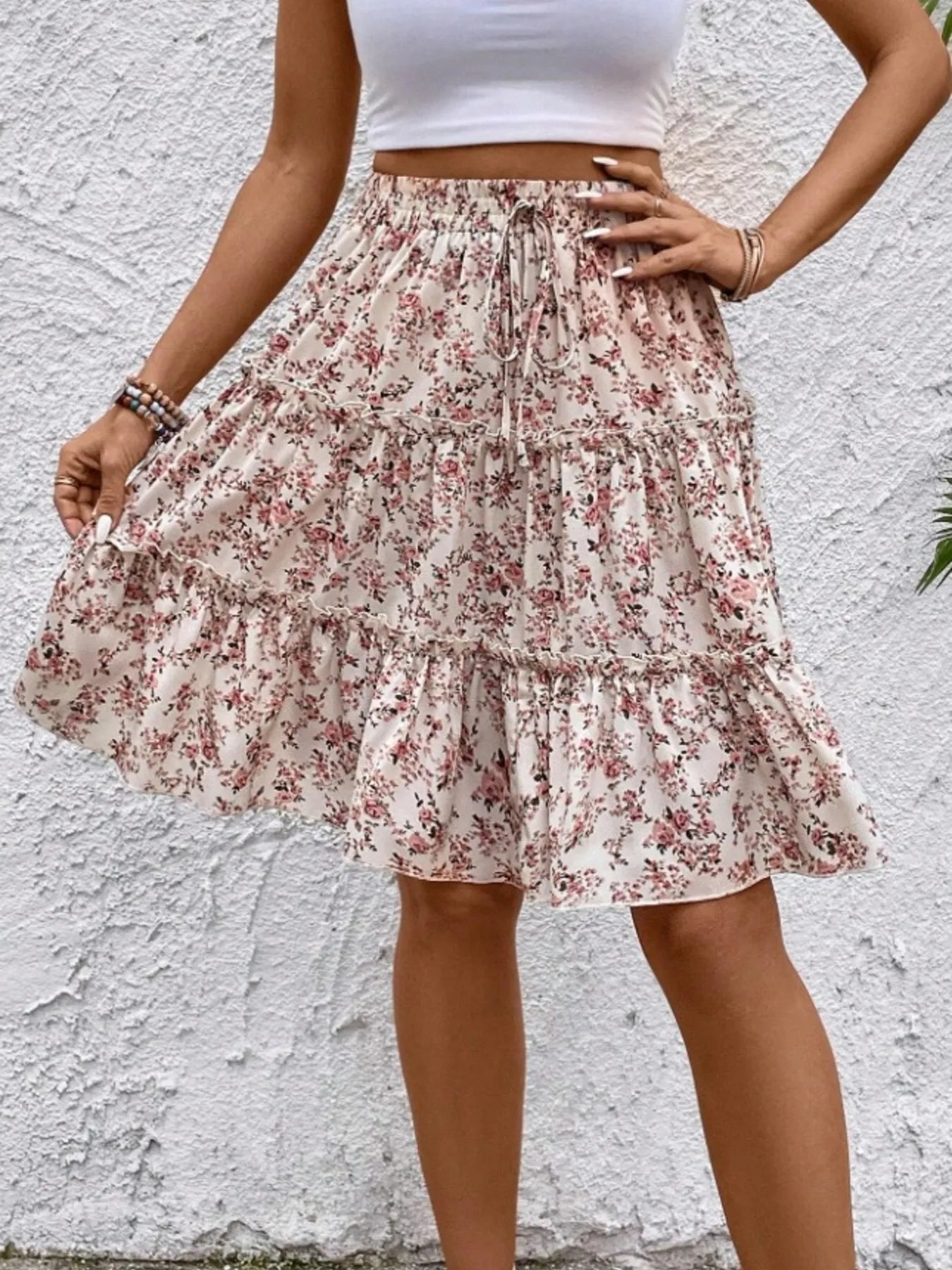 Floral Print Midi Skirt - Lookzlike
