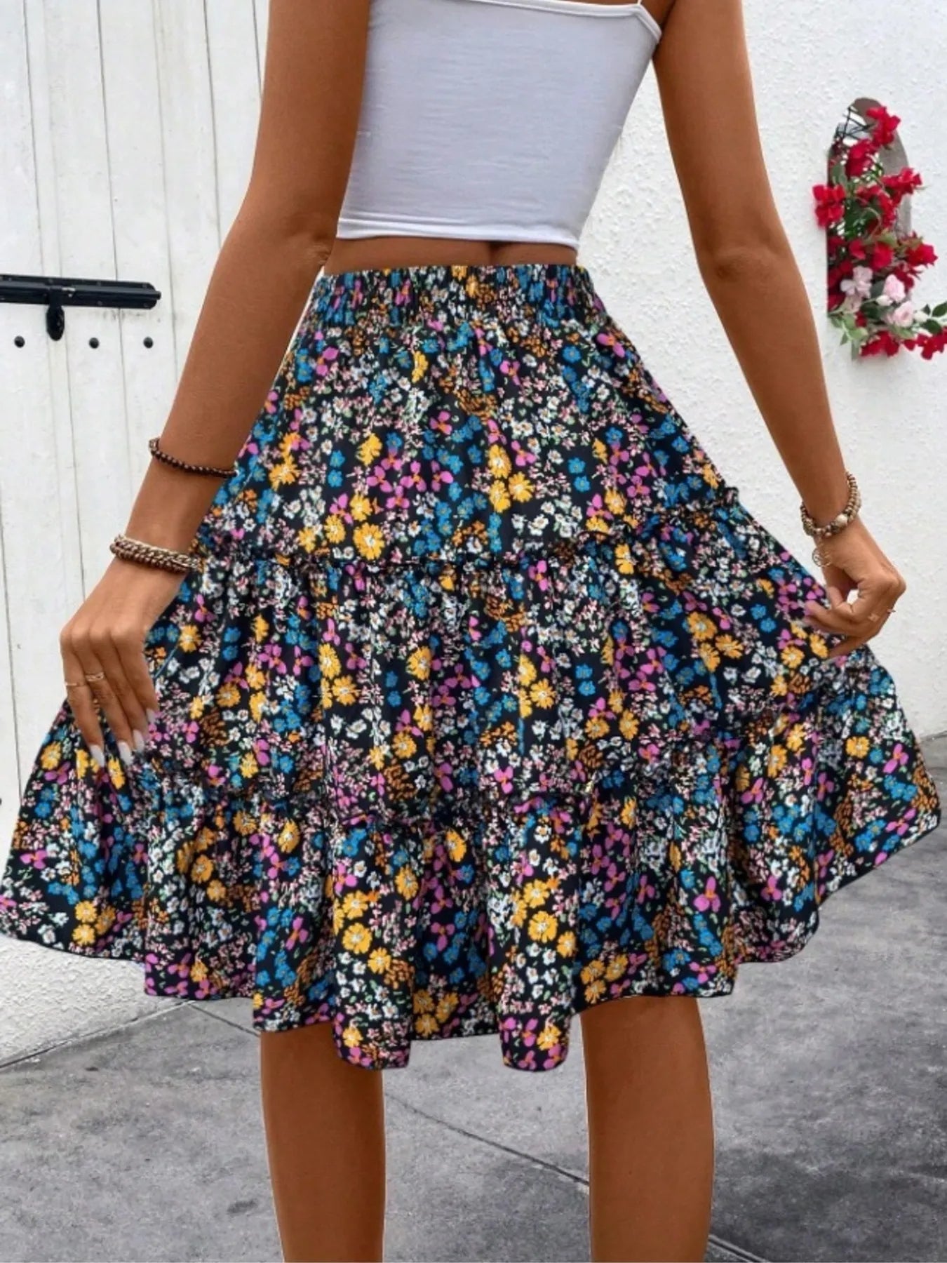 Floral Print Midi Skirt - Lookzlike