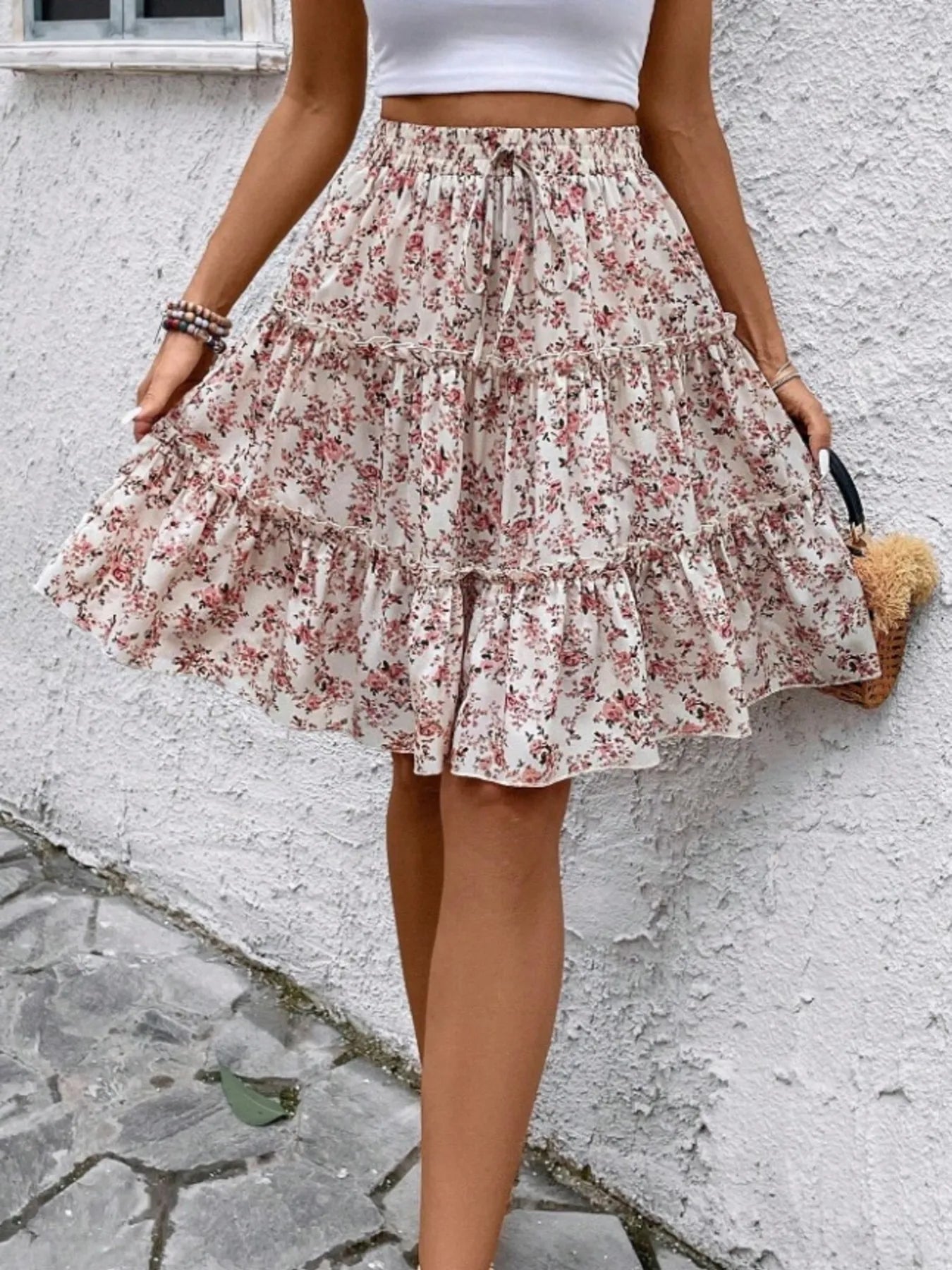 Floral Print Midi Skirt - Lookzlike