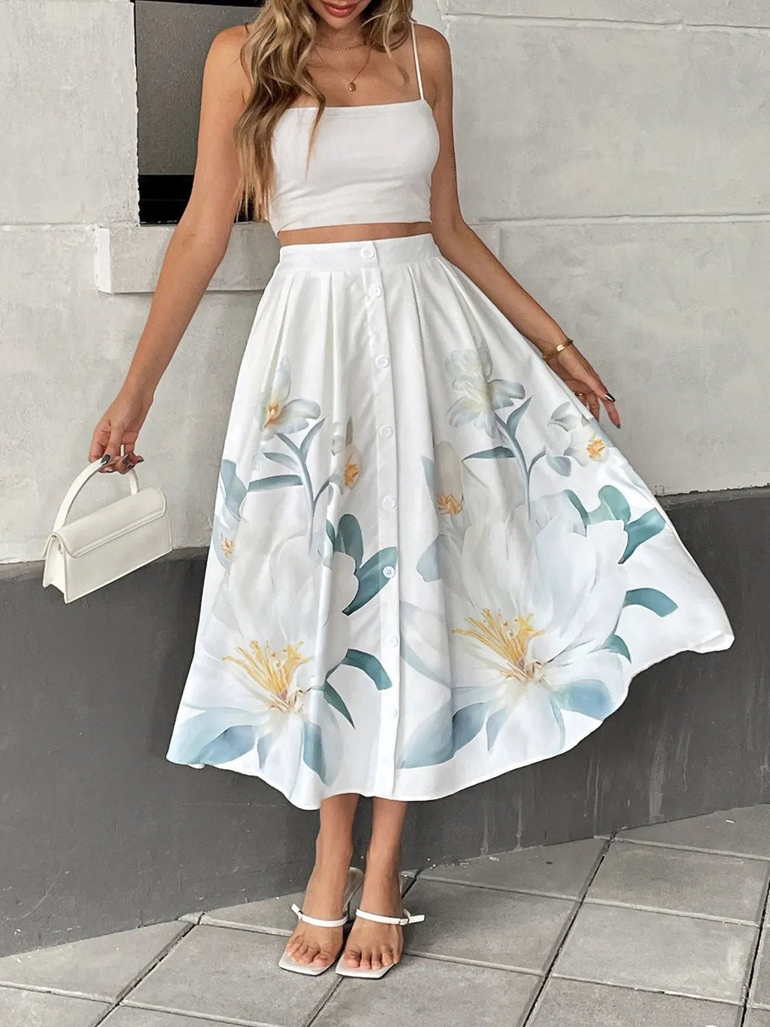 Floral Print Midi Skirt - Lookzlike
