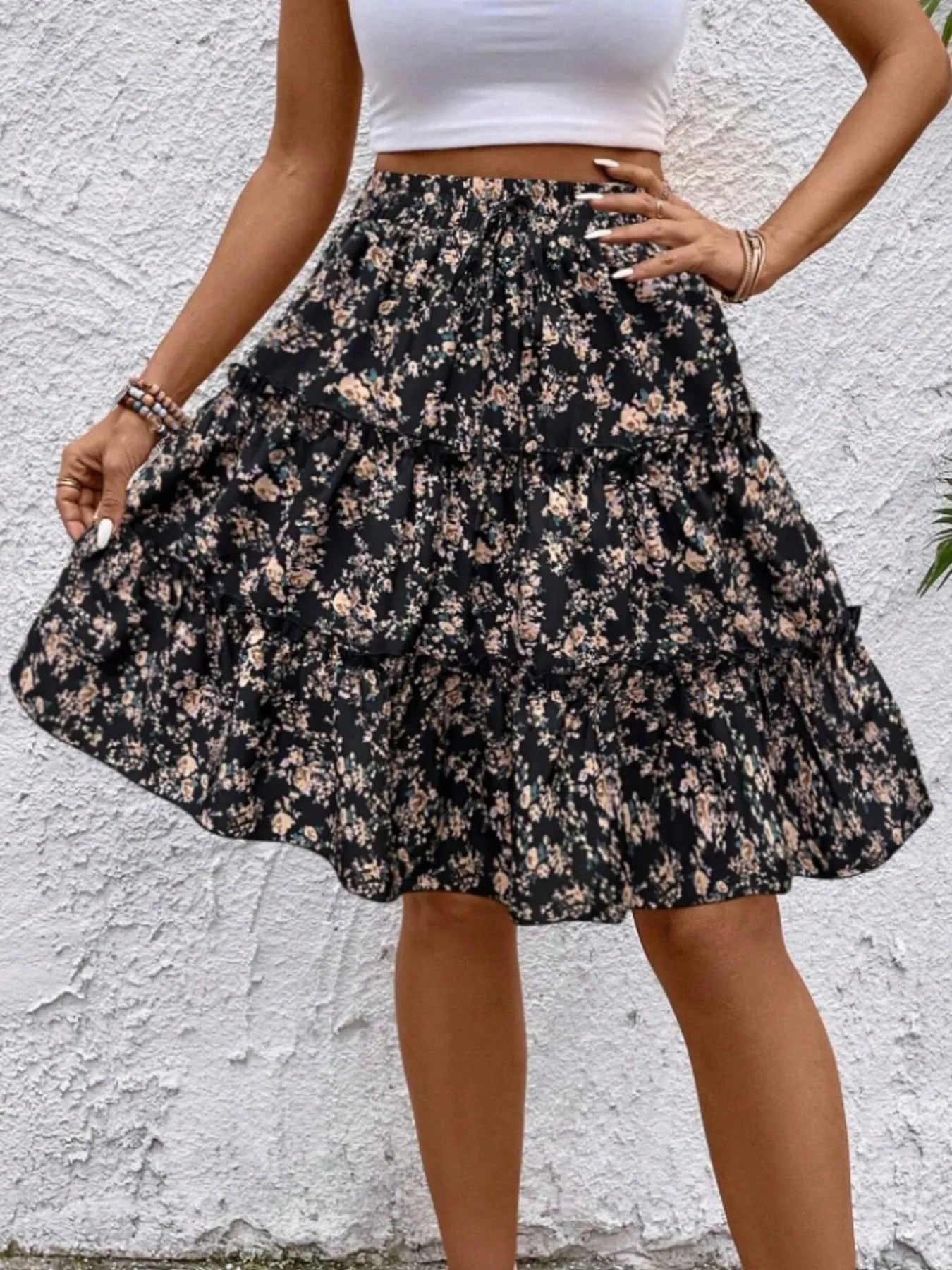 Floral Print Midi Skirt - Lookzlike