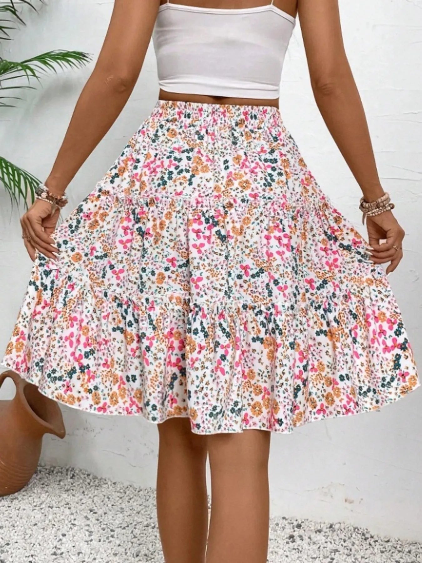Floral Print Midi Skirt - Lookzlike