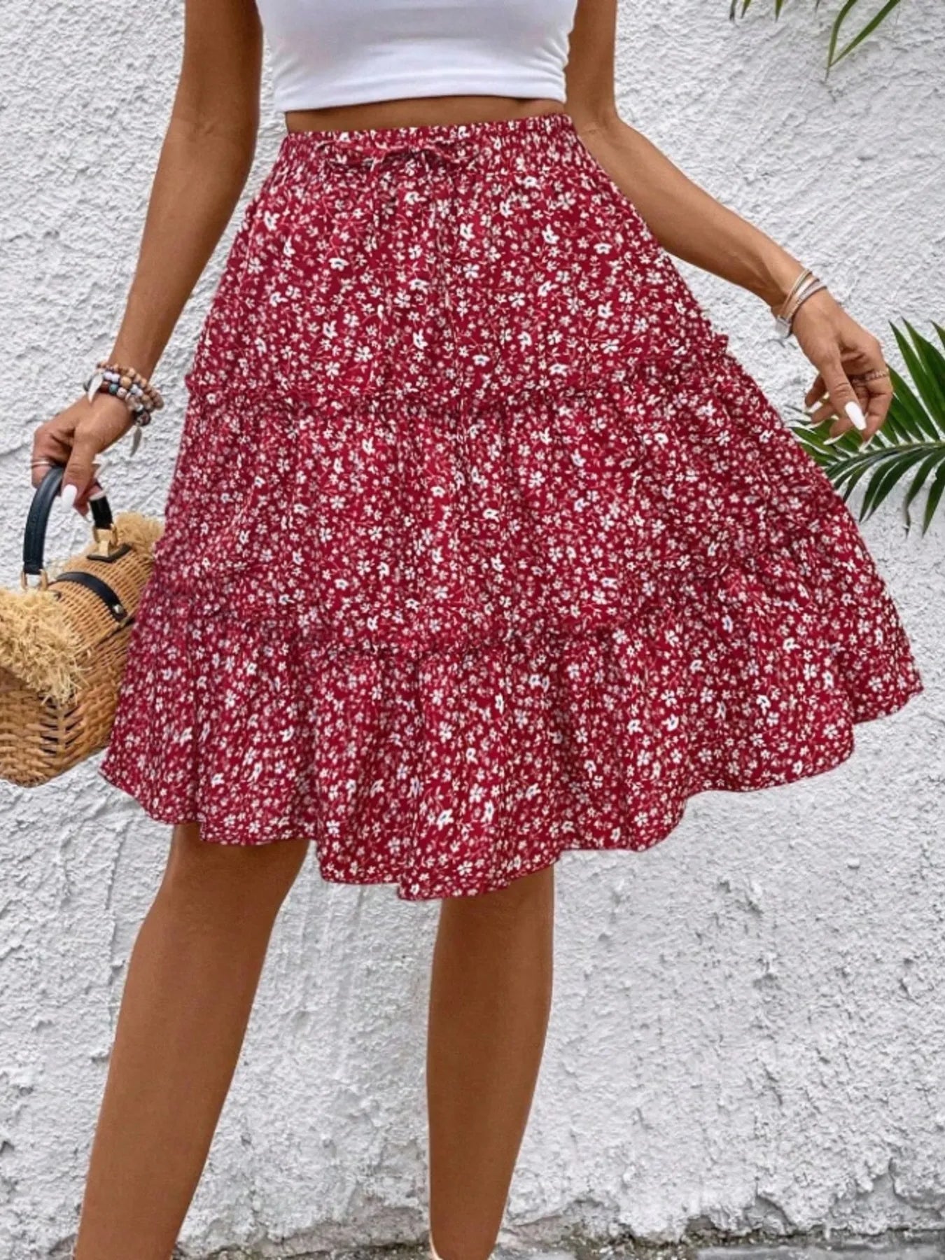 Floral Print Midi Skirt - Lookzlike