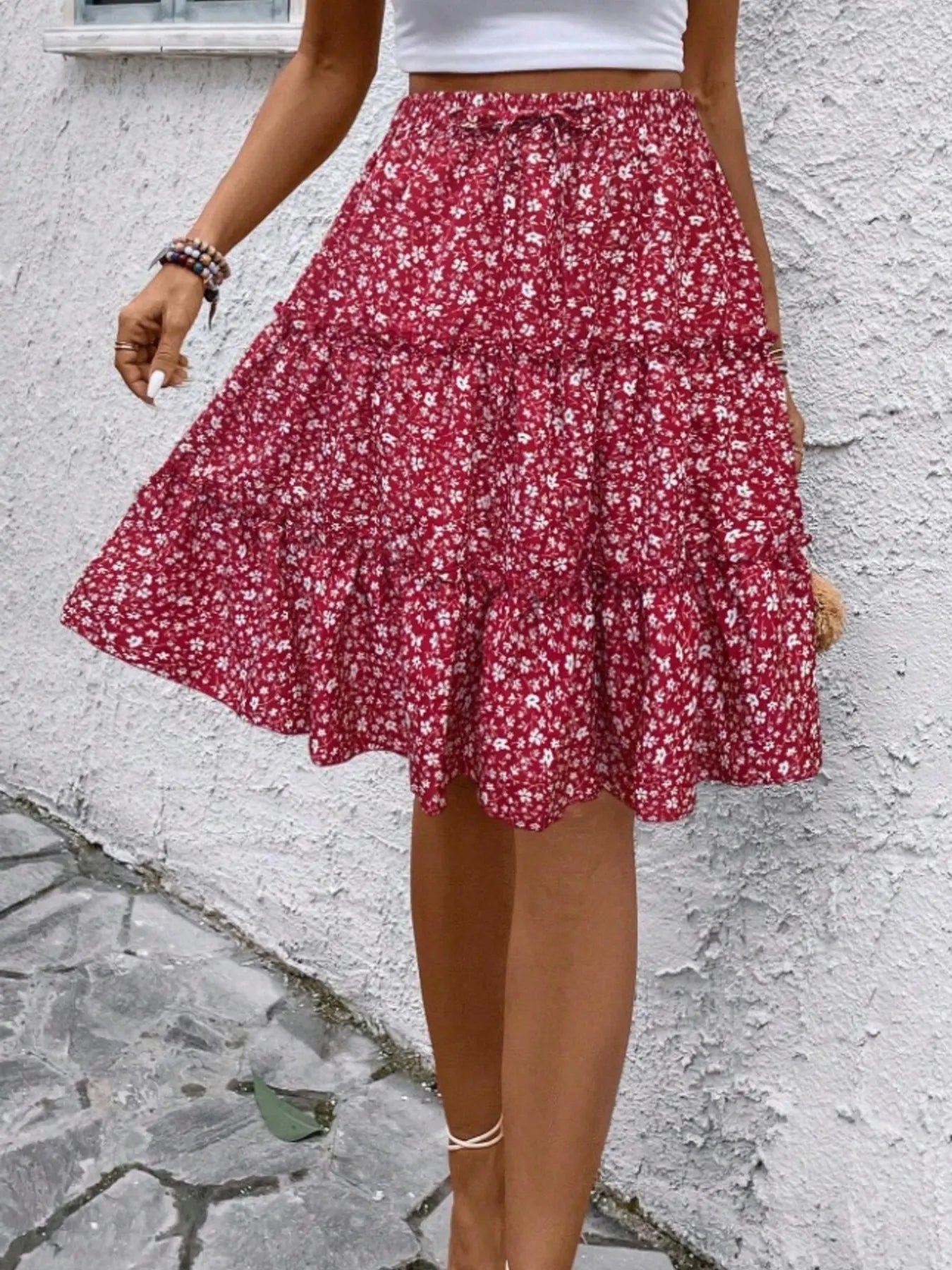 Floral Print Midi Skirt - Lookzlike