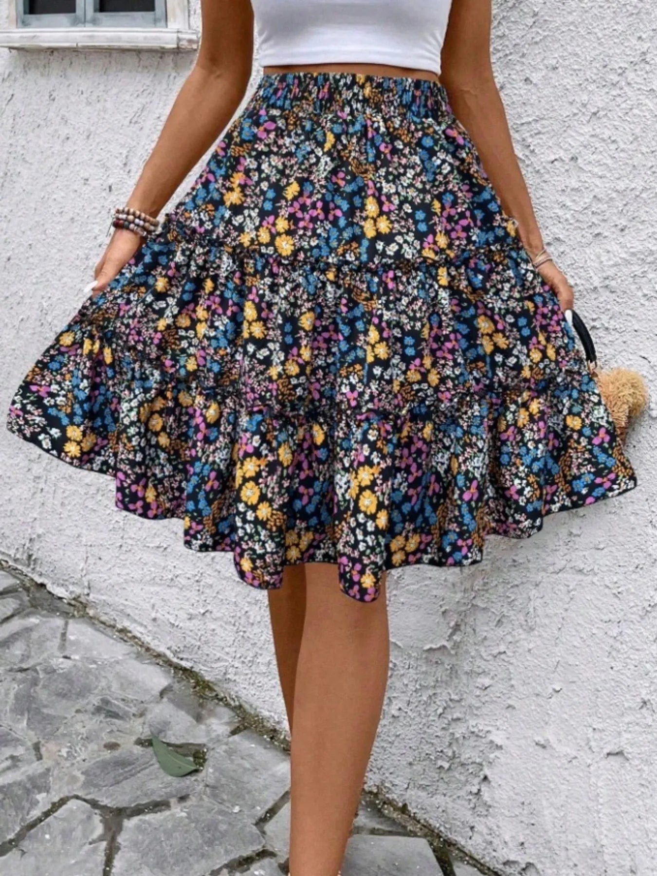 Floral Print Midi Skirt - Lookzlike