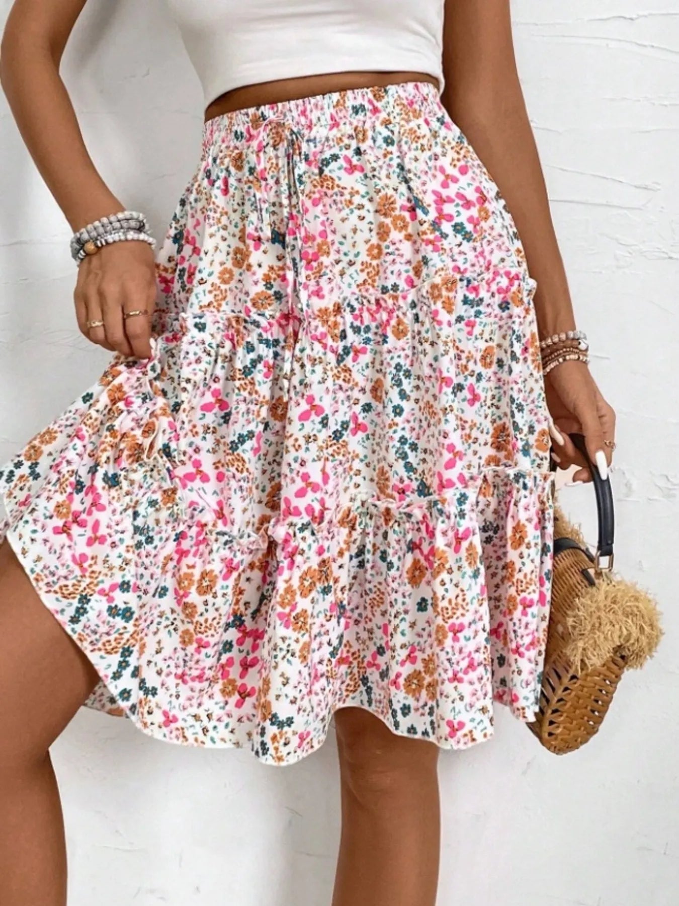 Floral Print Midi Skirt - Lookzlike