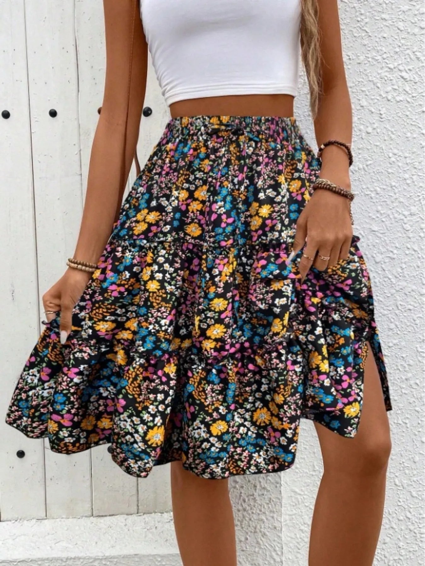 Floral Print Midi Skirt - Lookzlike